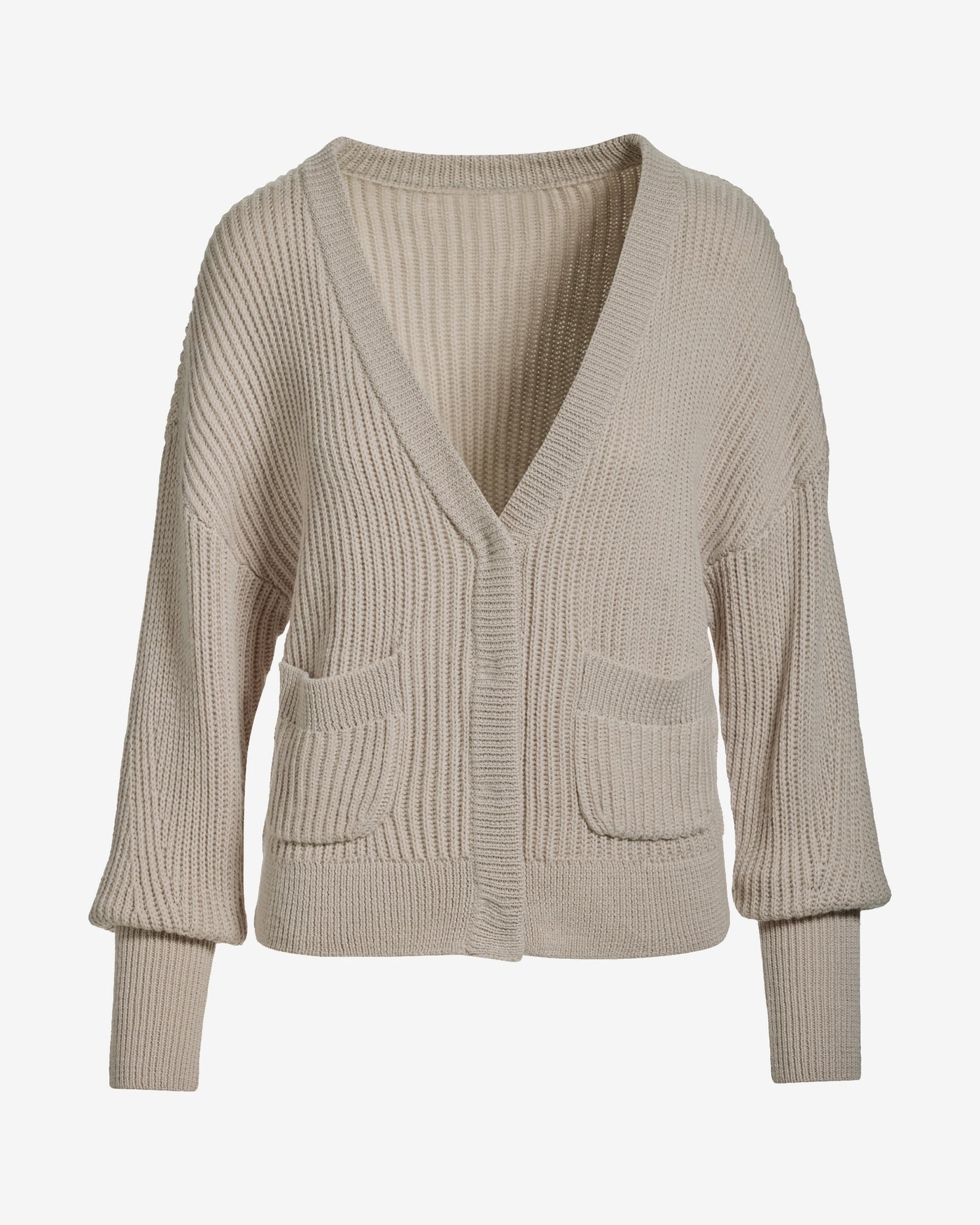 Relaxed Ribbed V-Neck Cardigan Heather Oatmeal