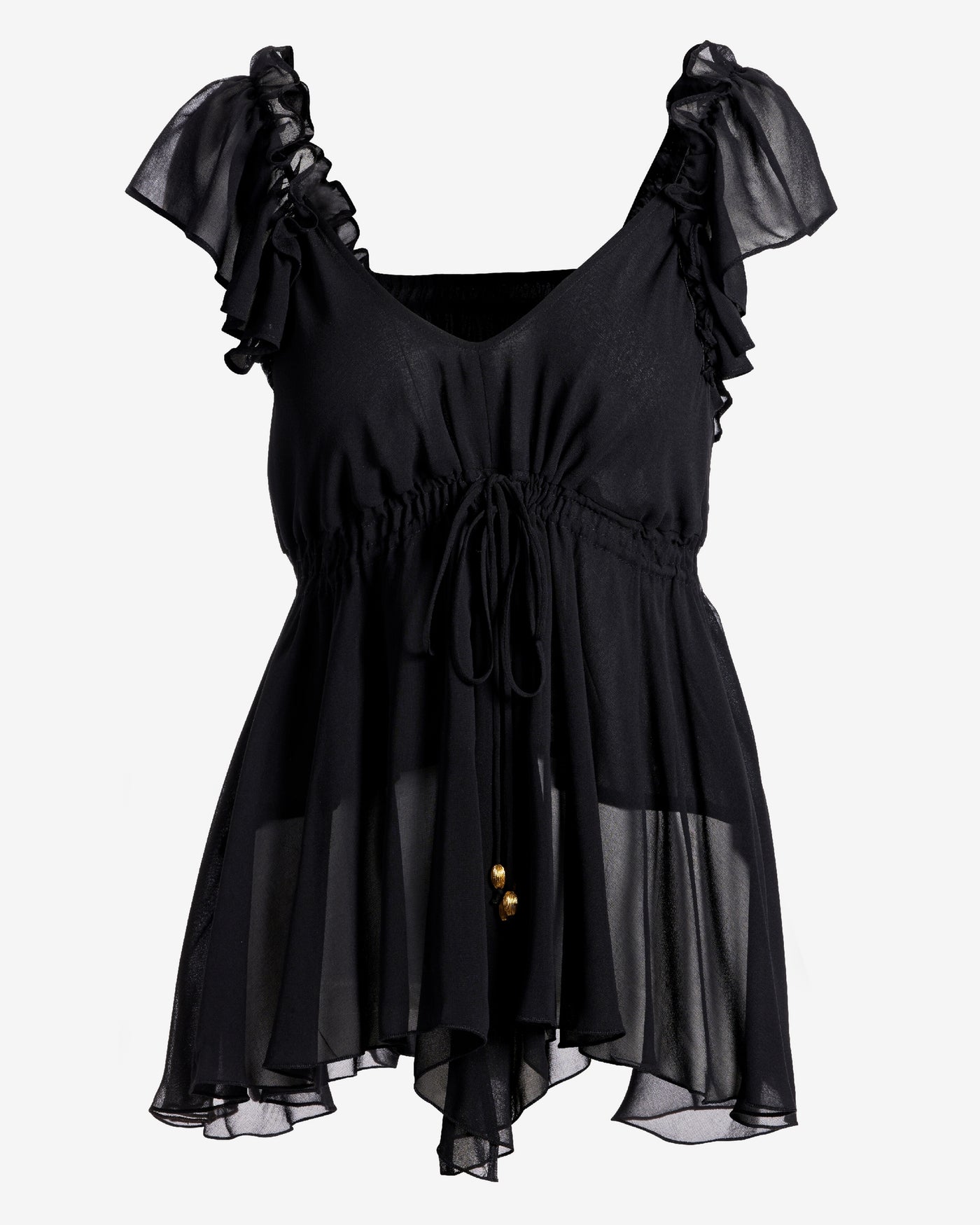 Ruffle Sleeve Tie Front Blouse Proper Black