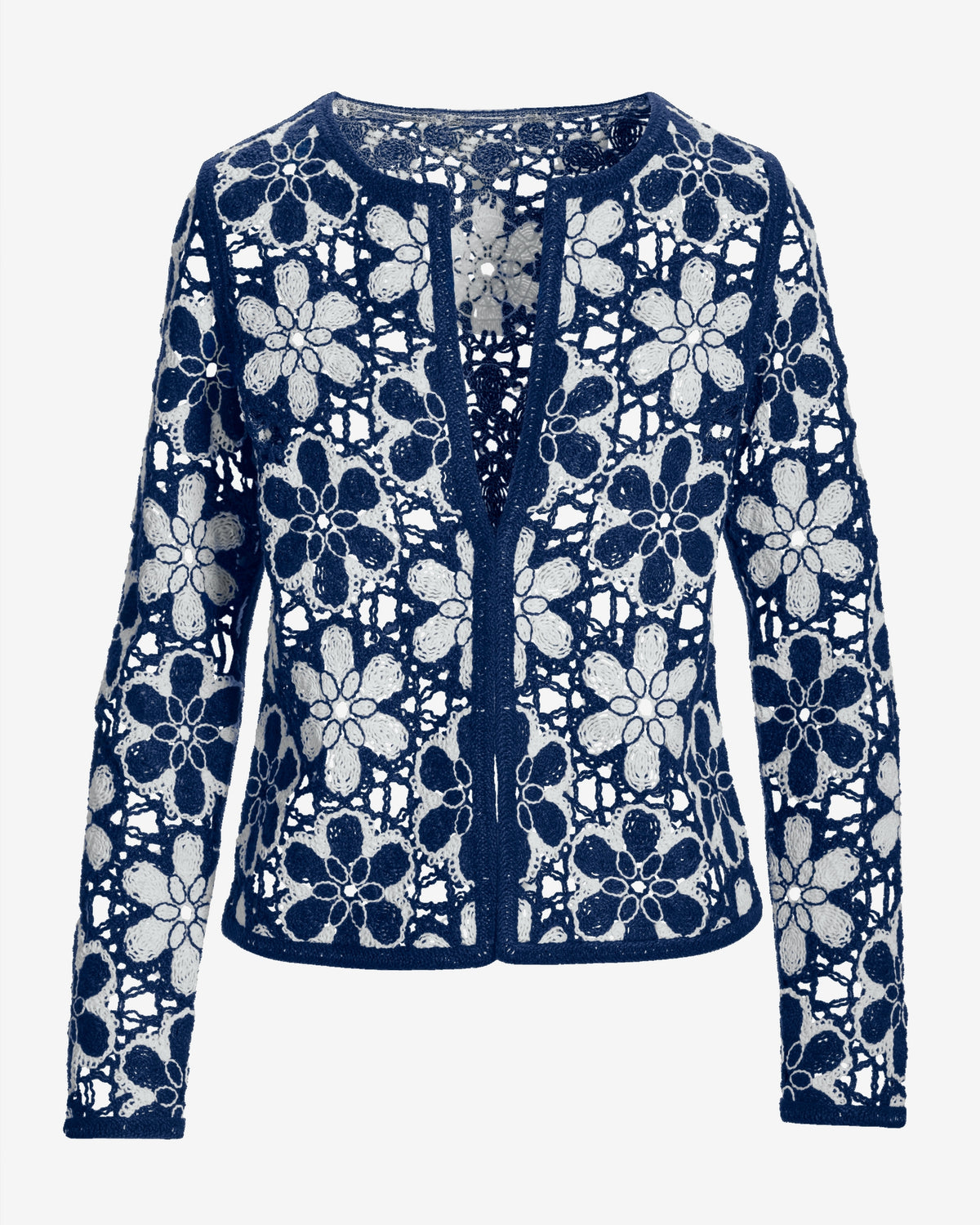 Crochet Cardigan Navy/White
