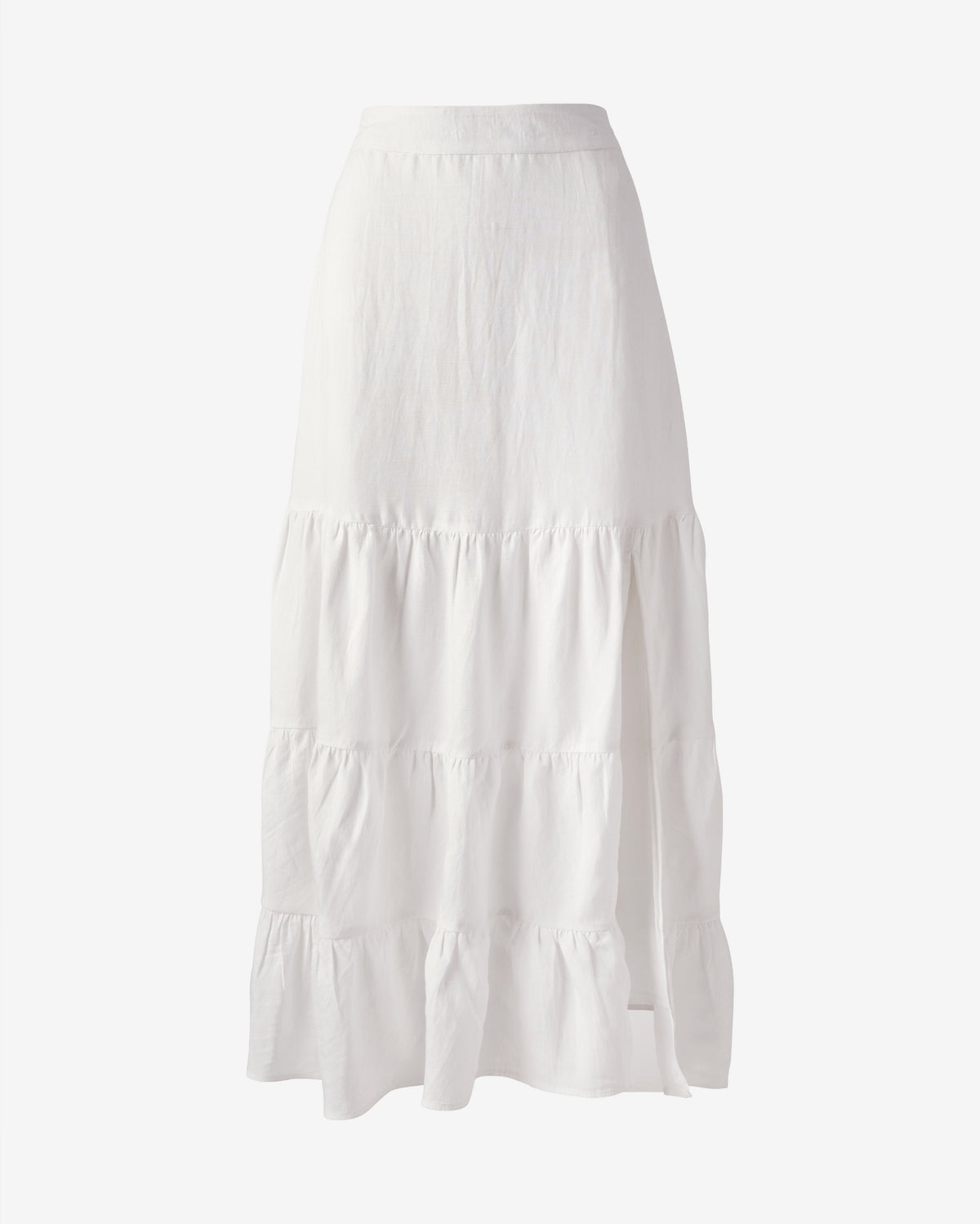 Tiered Linen Midi Skirt Pure White