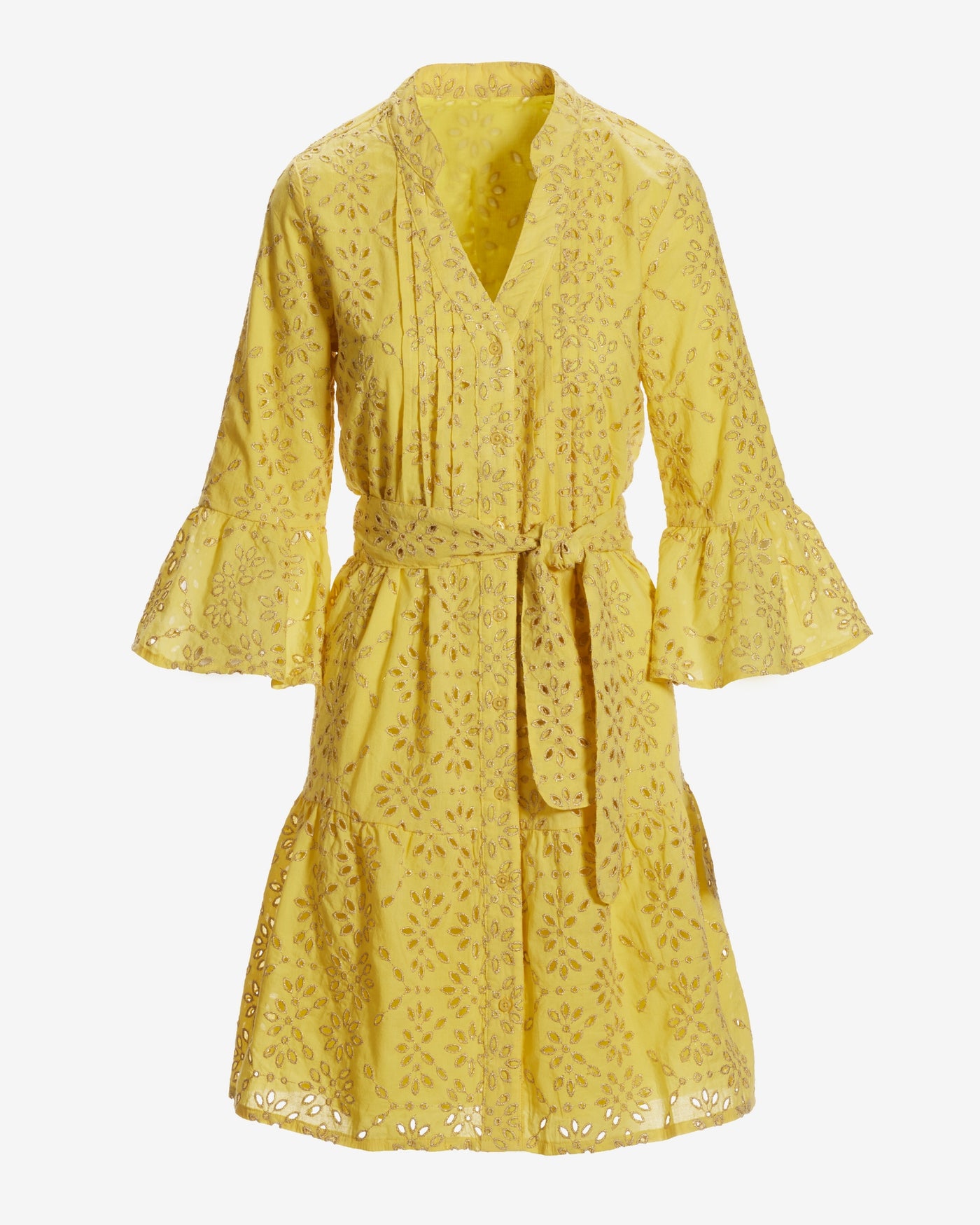 Shimmer eyelet Fit and Flare Dress Lemon Drop