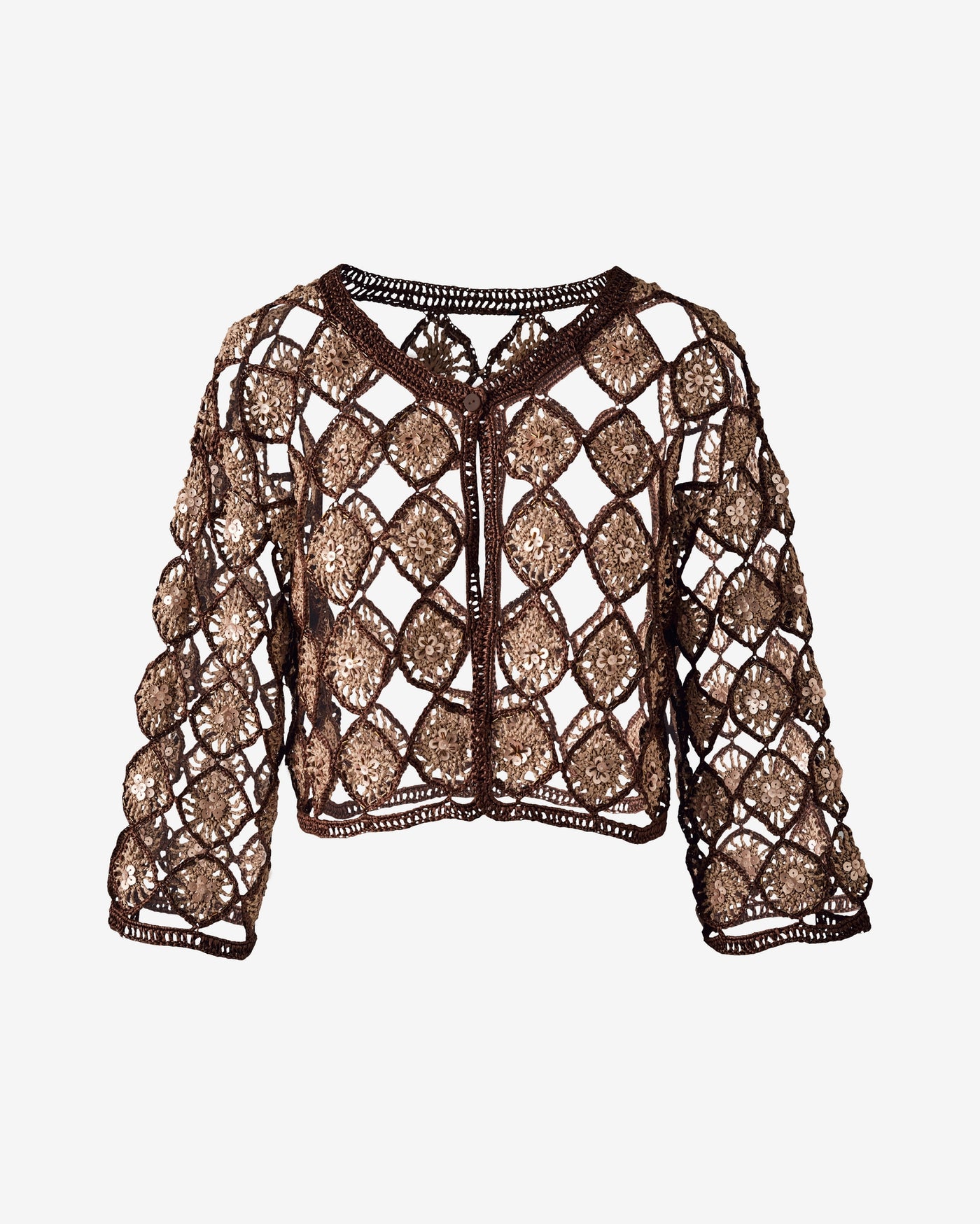 Sequin Crochet Cardigan Safari Brown Multi