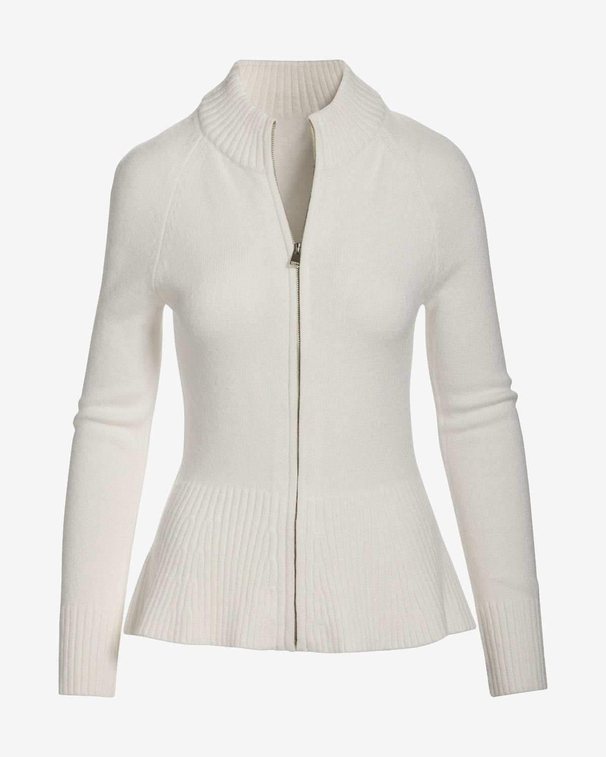 Rib Peplum Full Zip Cardigan Off White