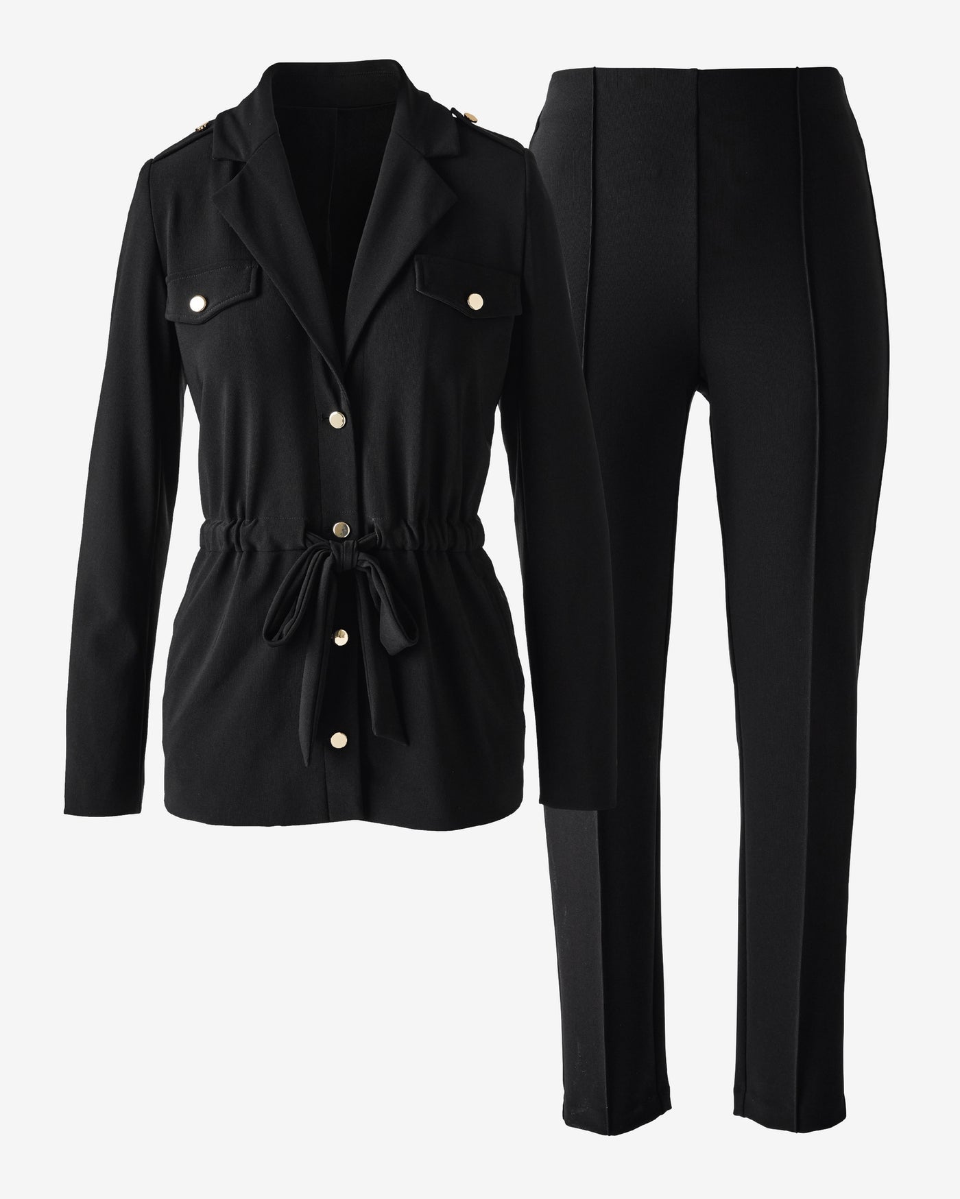 Beyond Travel Belted Utility Jacket and Pintuck Pant Set Jet Black