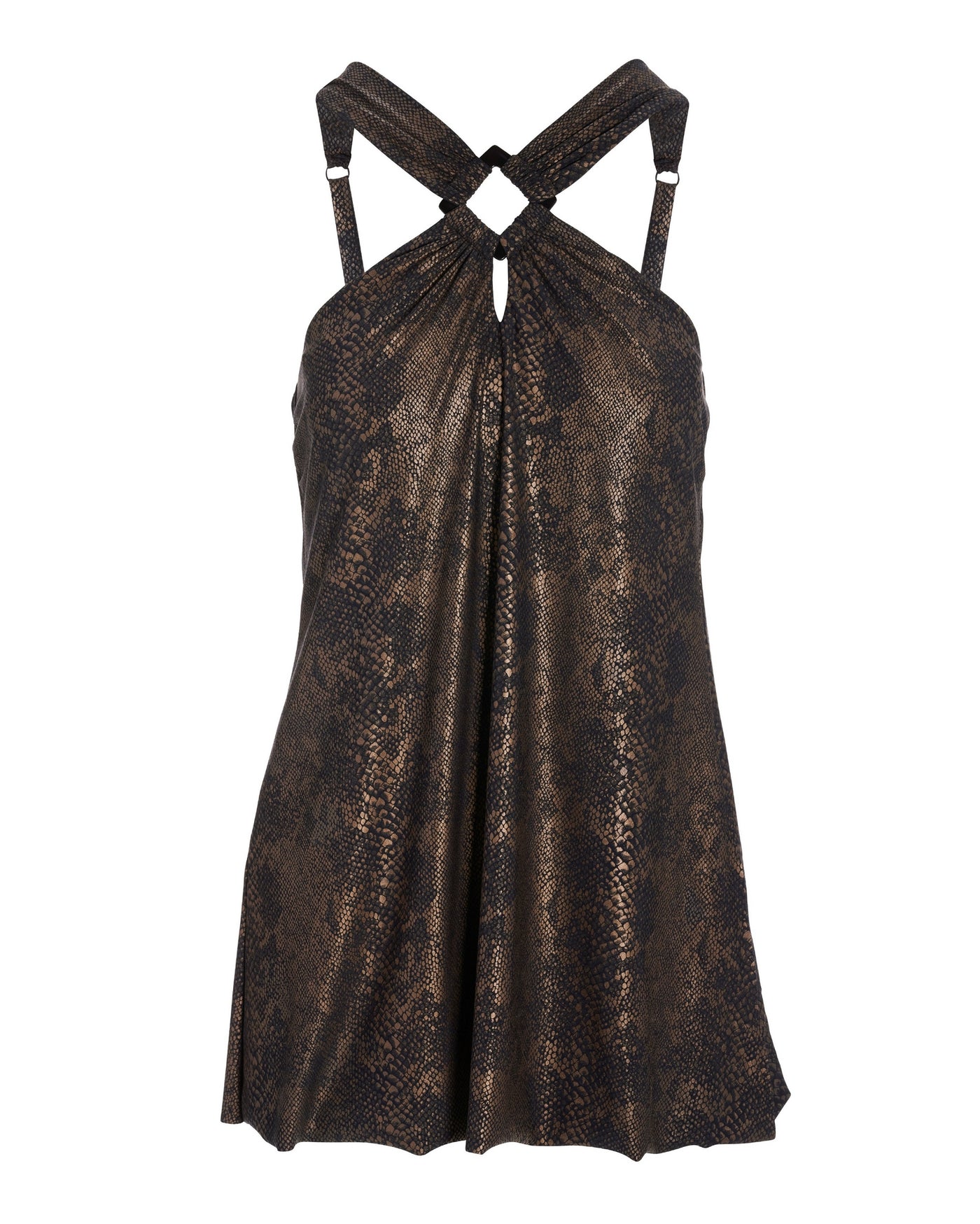 Square-Cut Hardware Snake Print Swim Dress Gold Multi