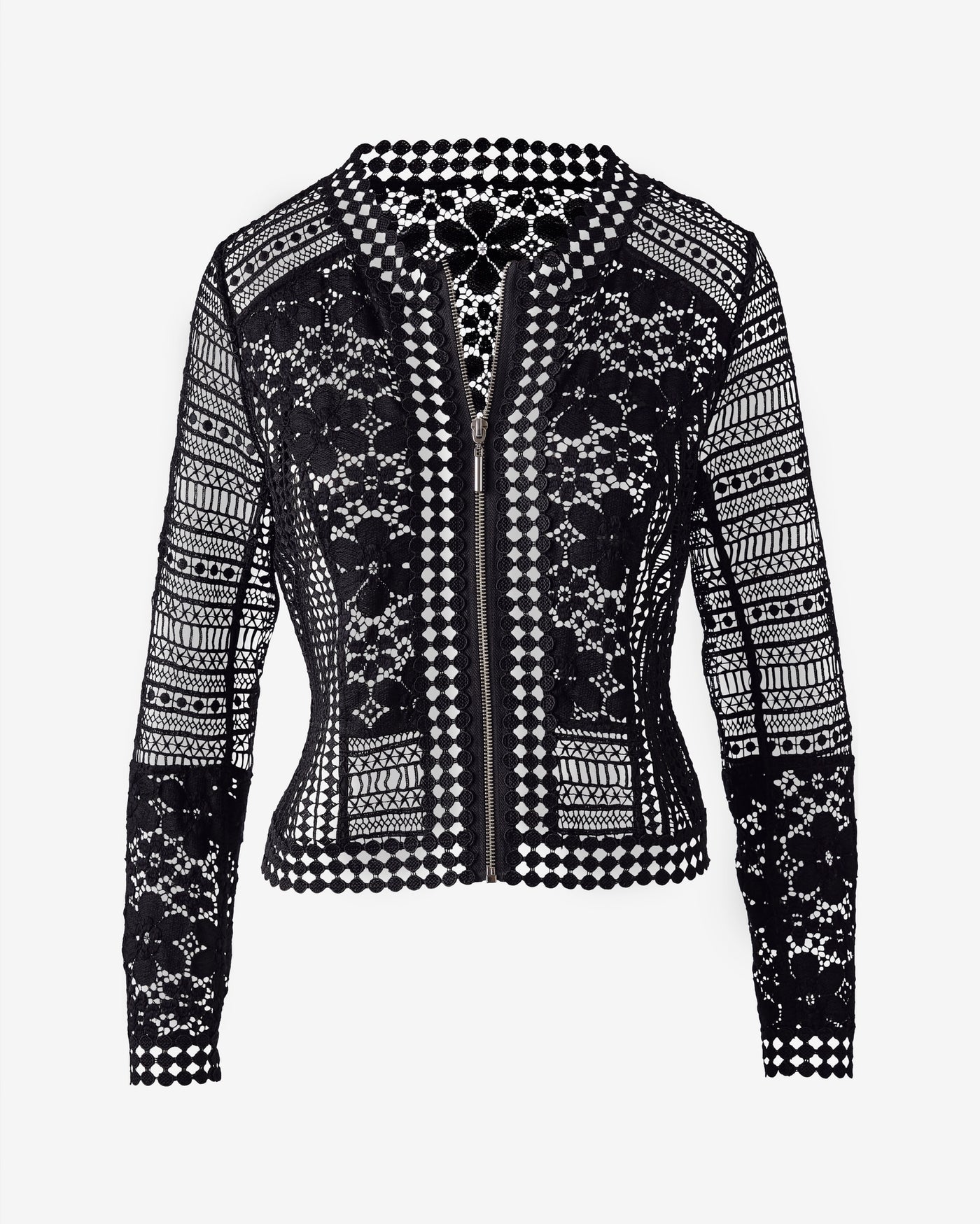 Zip Up Mixed Lace Lady Jacket Black