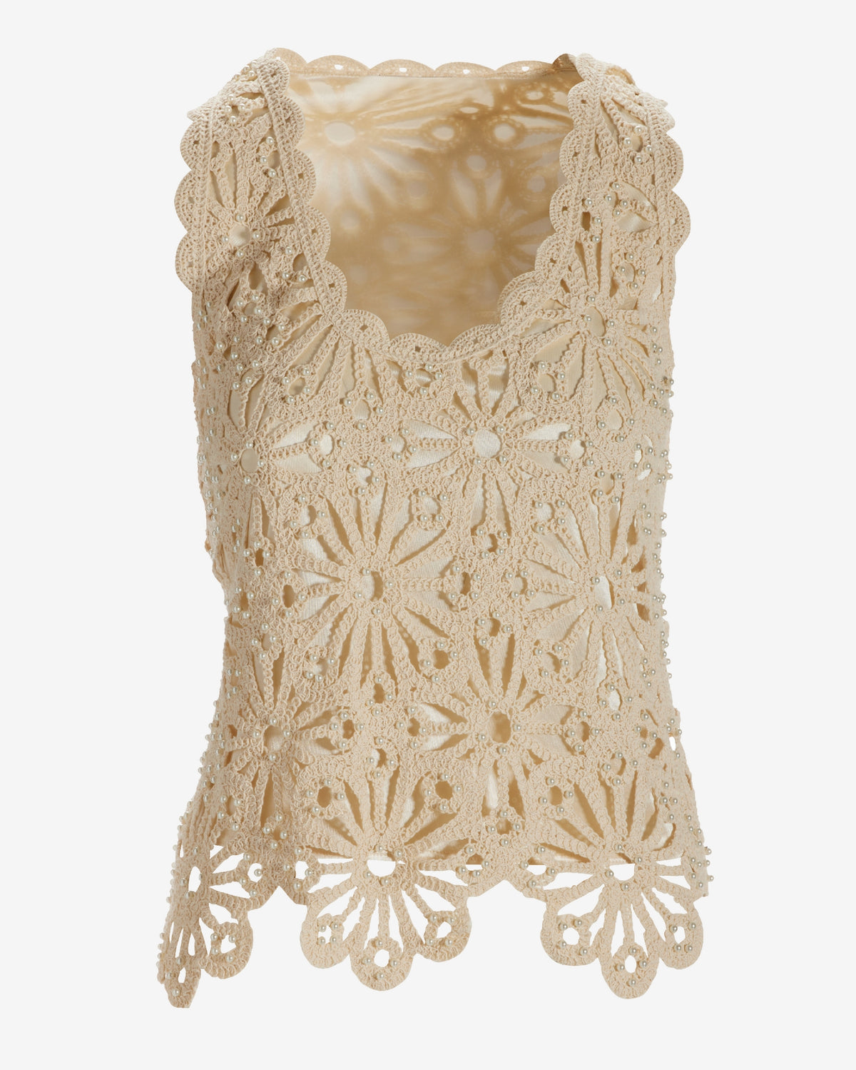 Crochet Pearl Embellished Sweater Tank Neutral