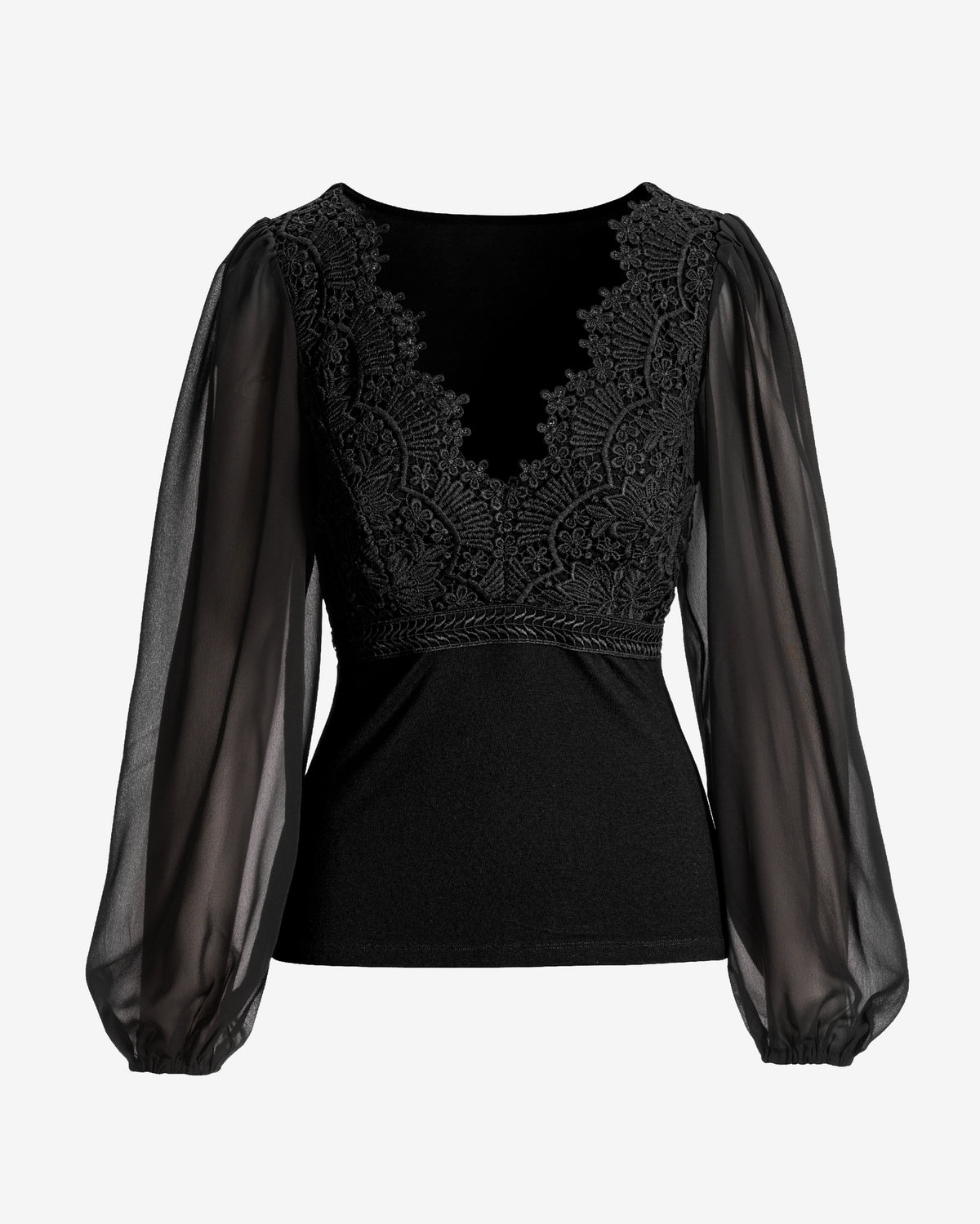 Scallop Lace Long Sleeve Top Proper Black