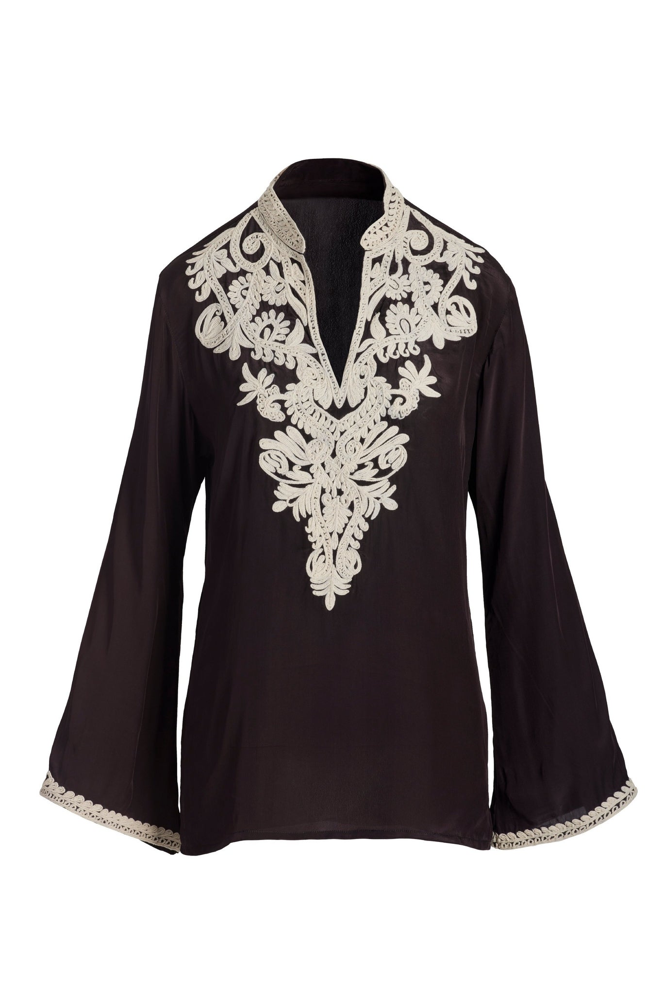Embroidered Detail Tunic Chocolate Brown