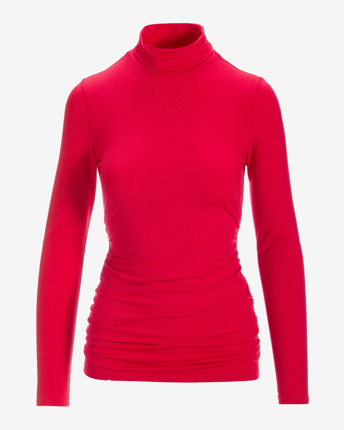 So Chic Ruched Turtleneck Top Tomato Red