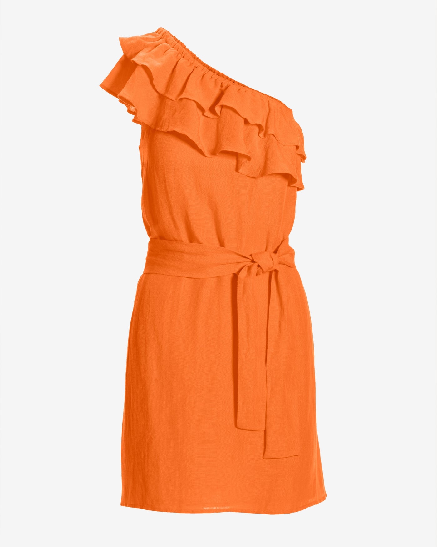 Ruffle Trim Linen Shift Dress Nectarine