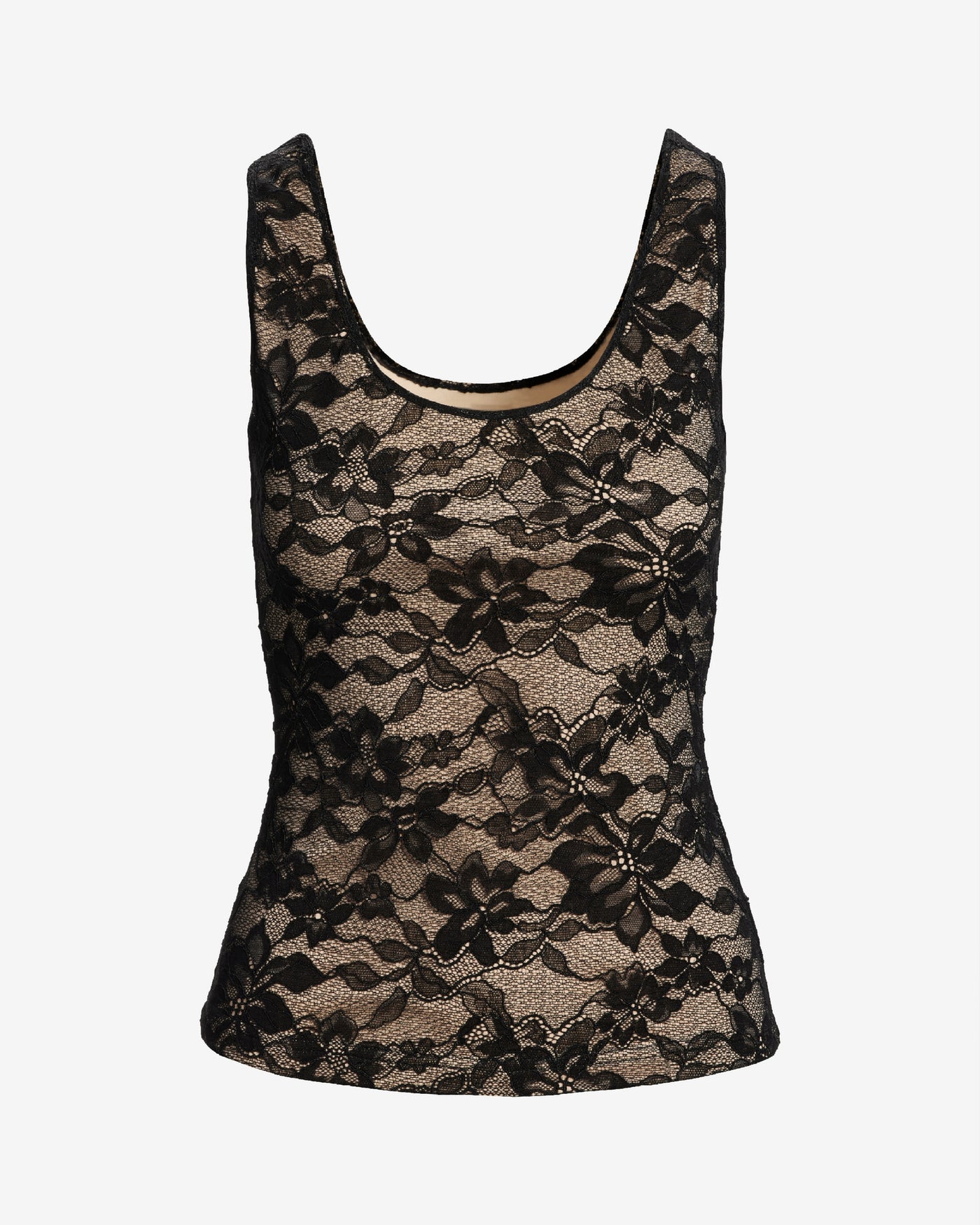 Lace Scoop Neck Tank Top Black/Nude