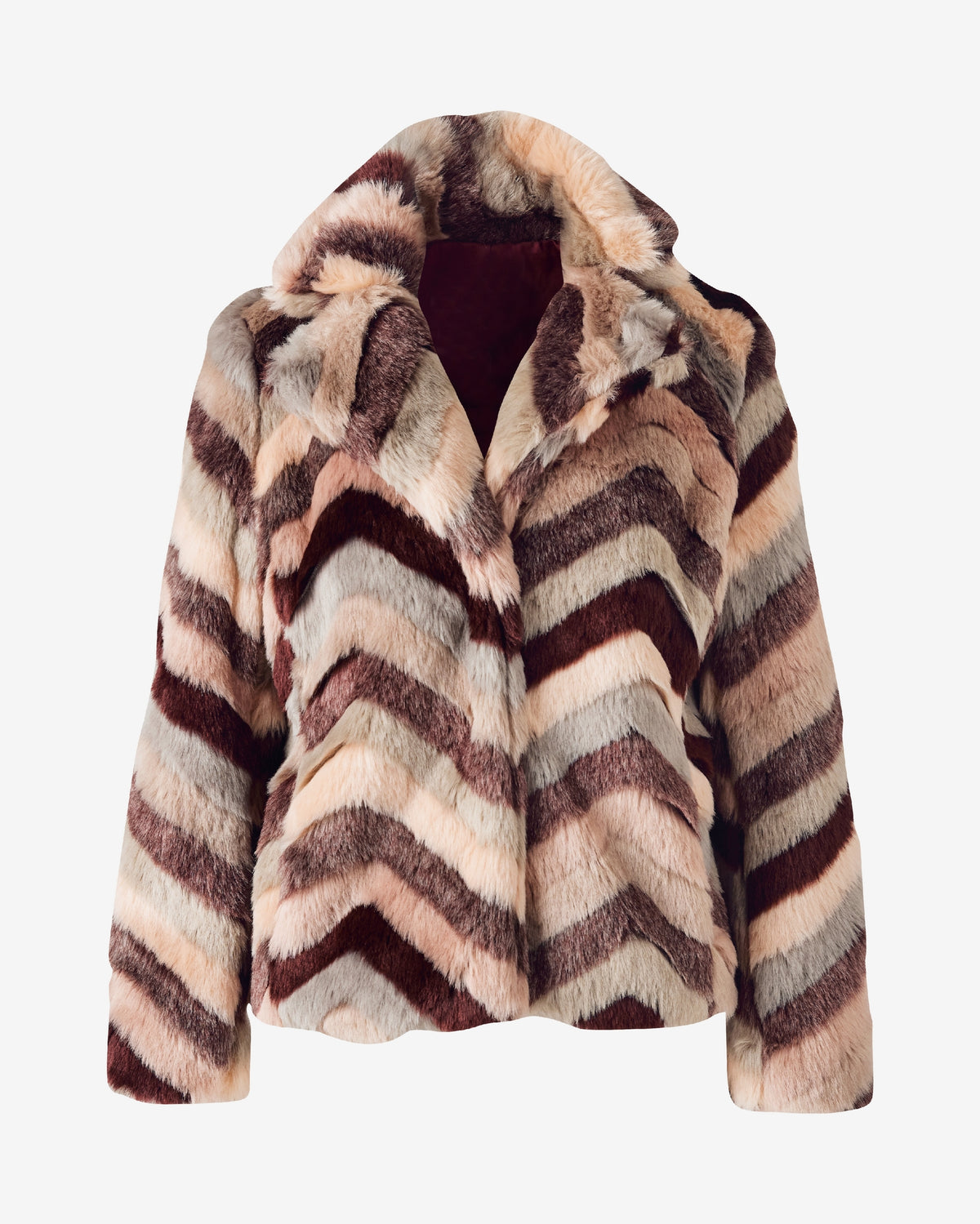 Cropped Chevron Faux Fur Jacket Merlot