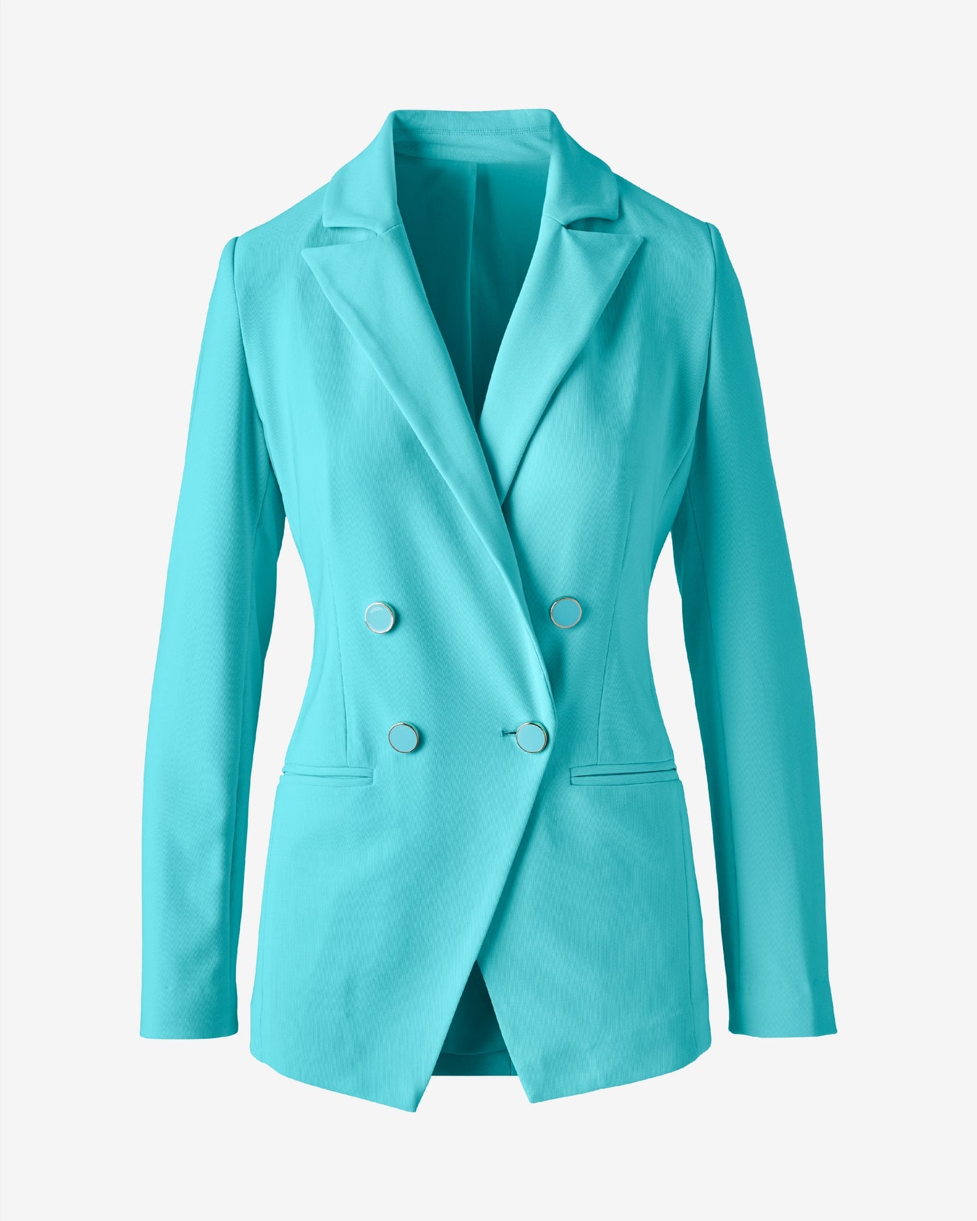 Beyond Travel Double Breasted Boyfriend Blazer Blue Radiance