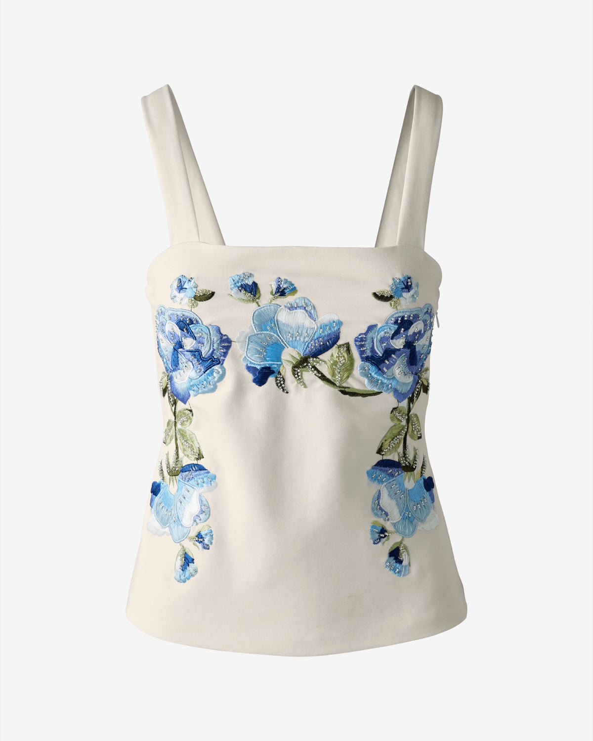 Embroidered Square Neck Tank White Multi
