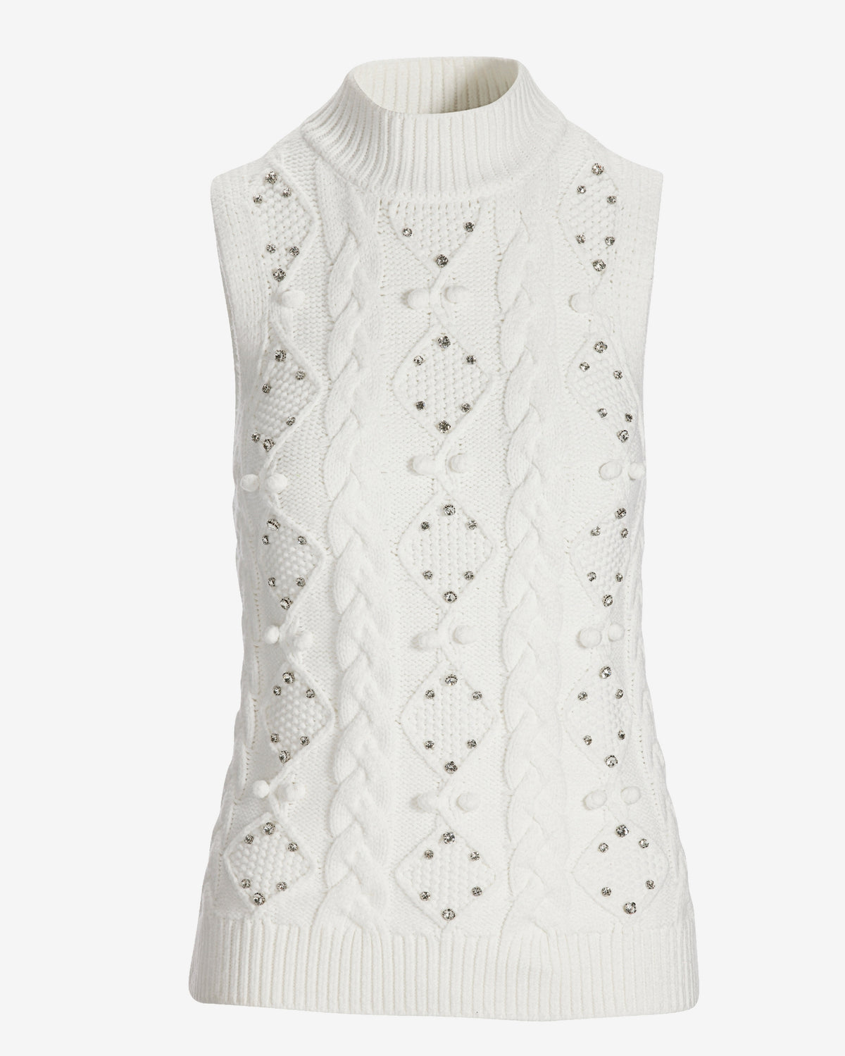 Embellished Cable Turtleneck Sweater Tank Off White