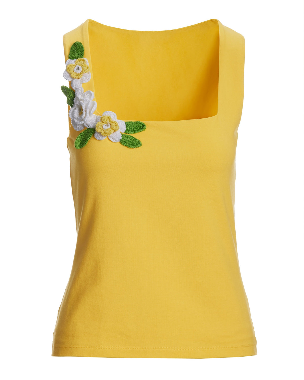 Floral Square Neck Tank Top Habanero Gold