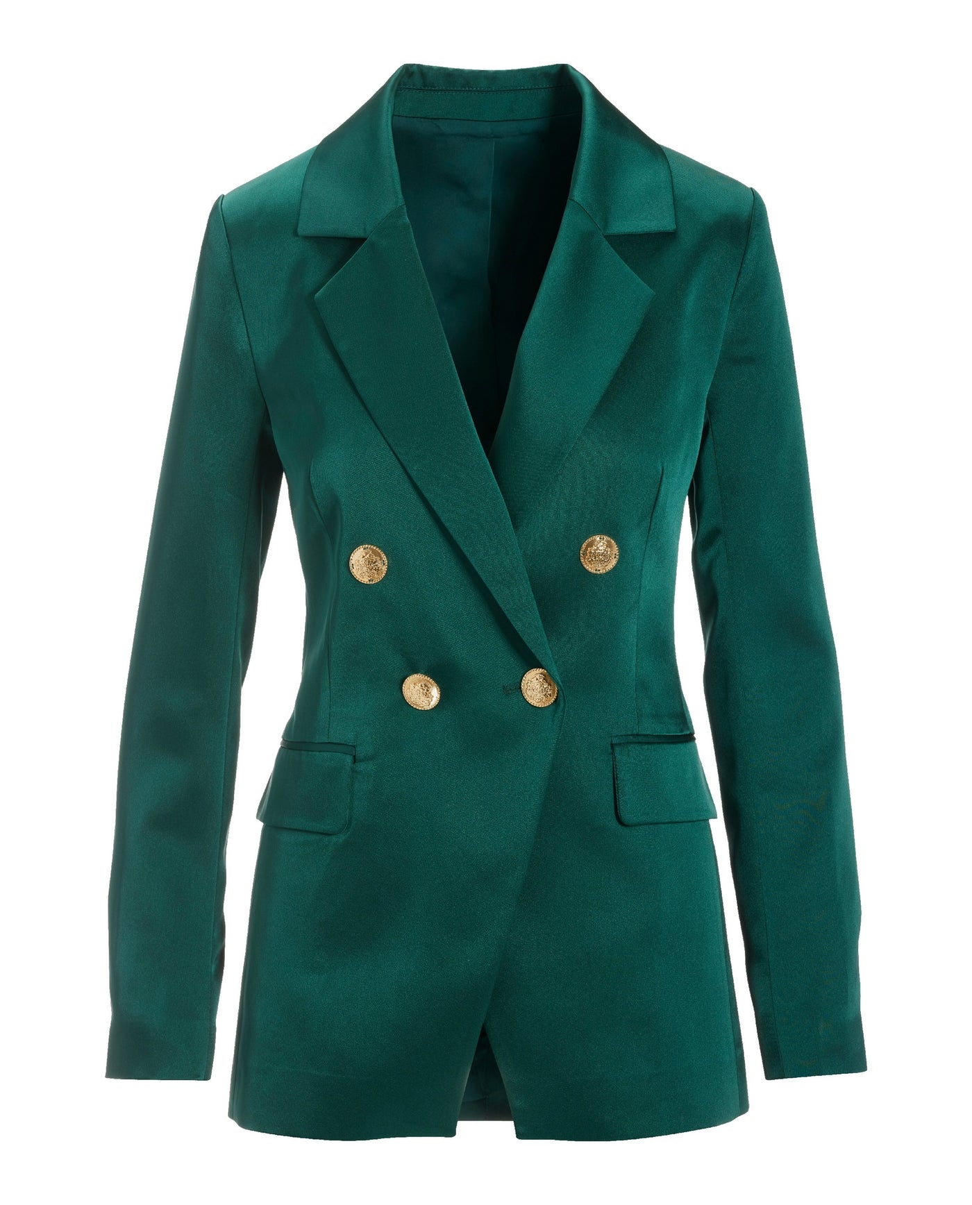 Satin Double Breasted Boyfriend Blazer Deep Emerald