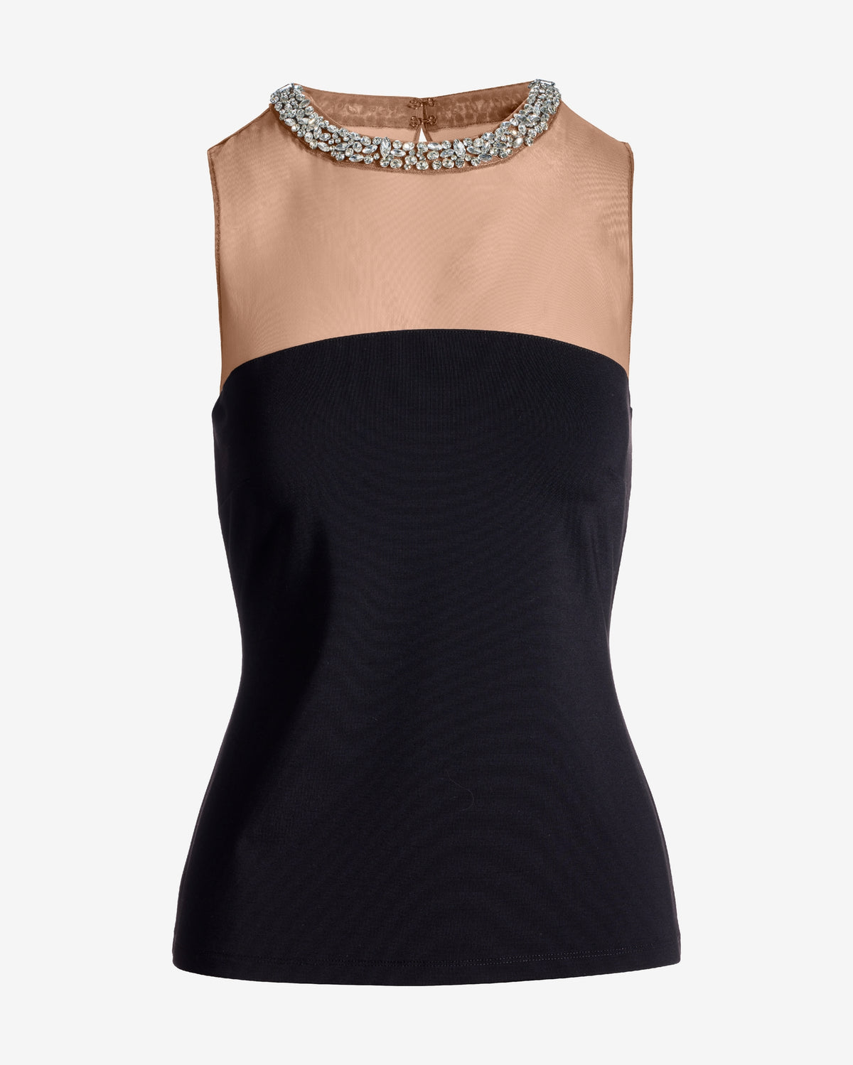 Embellished Sheer Ponte Top Black