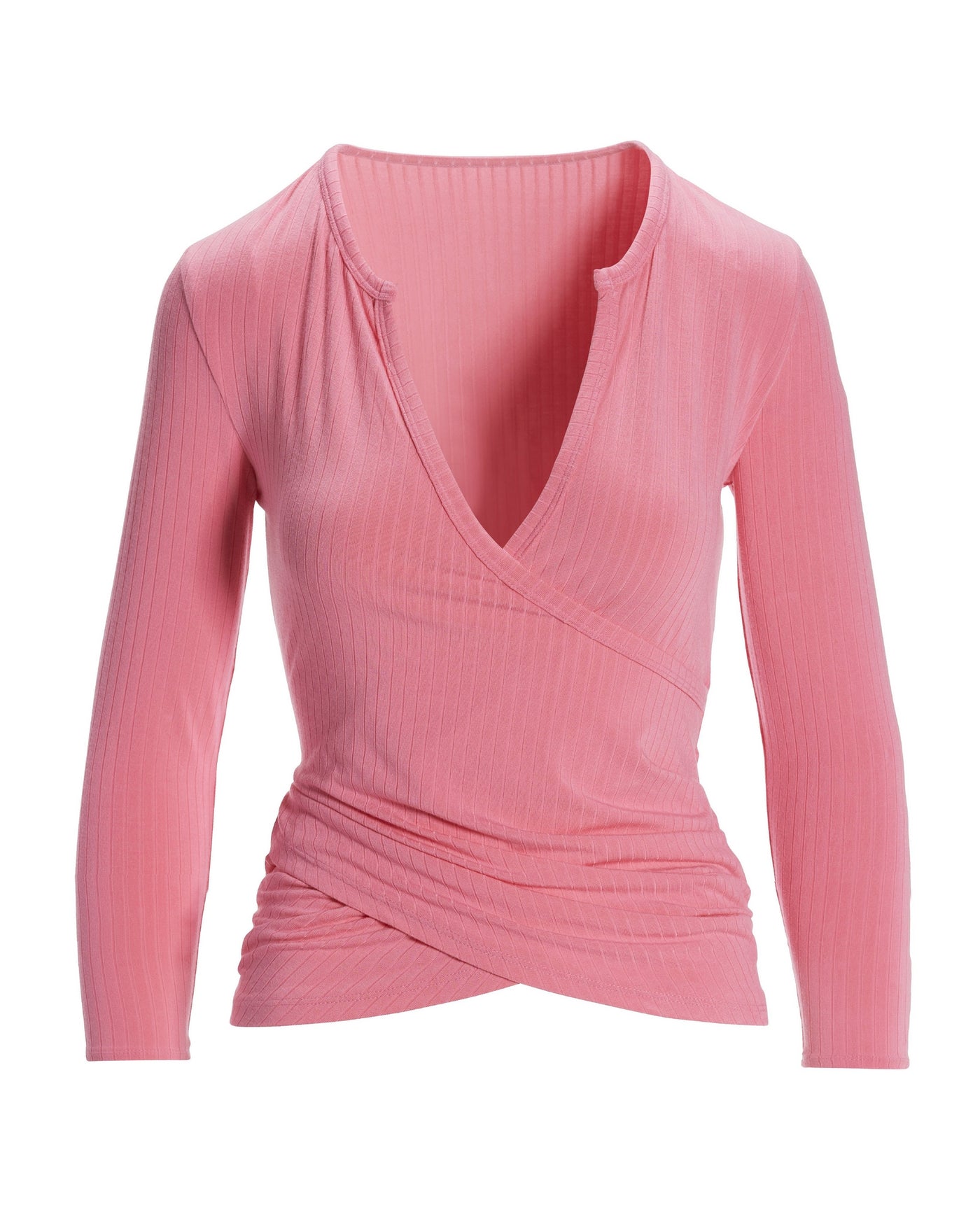 Rib Surplice Notch Top Pink