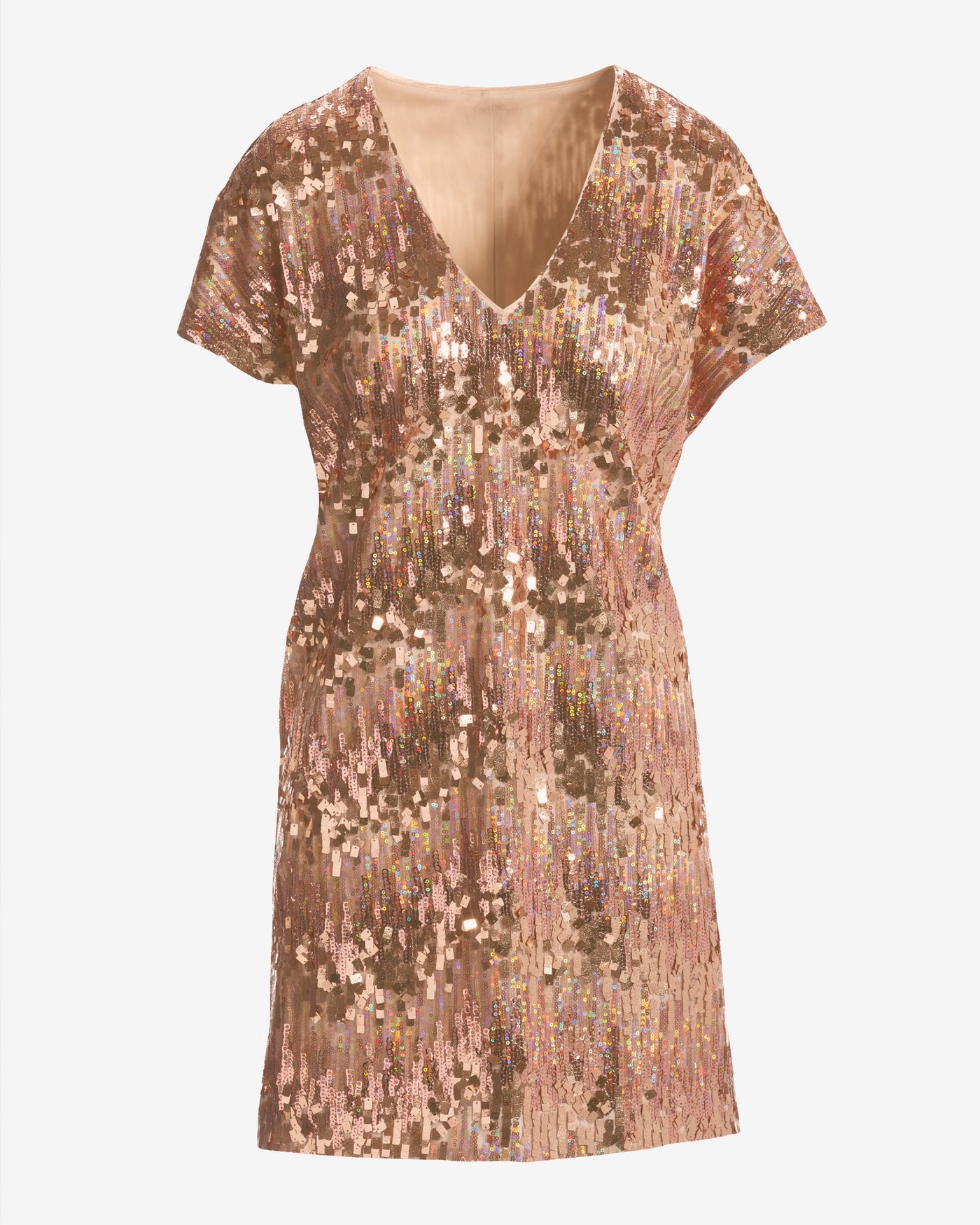 Sequin Short Sleeve Shift Dress Rose Gold