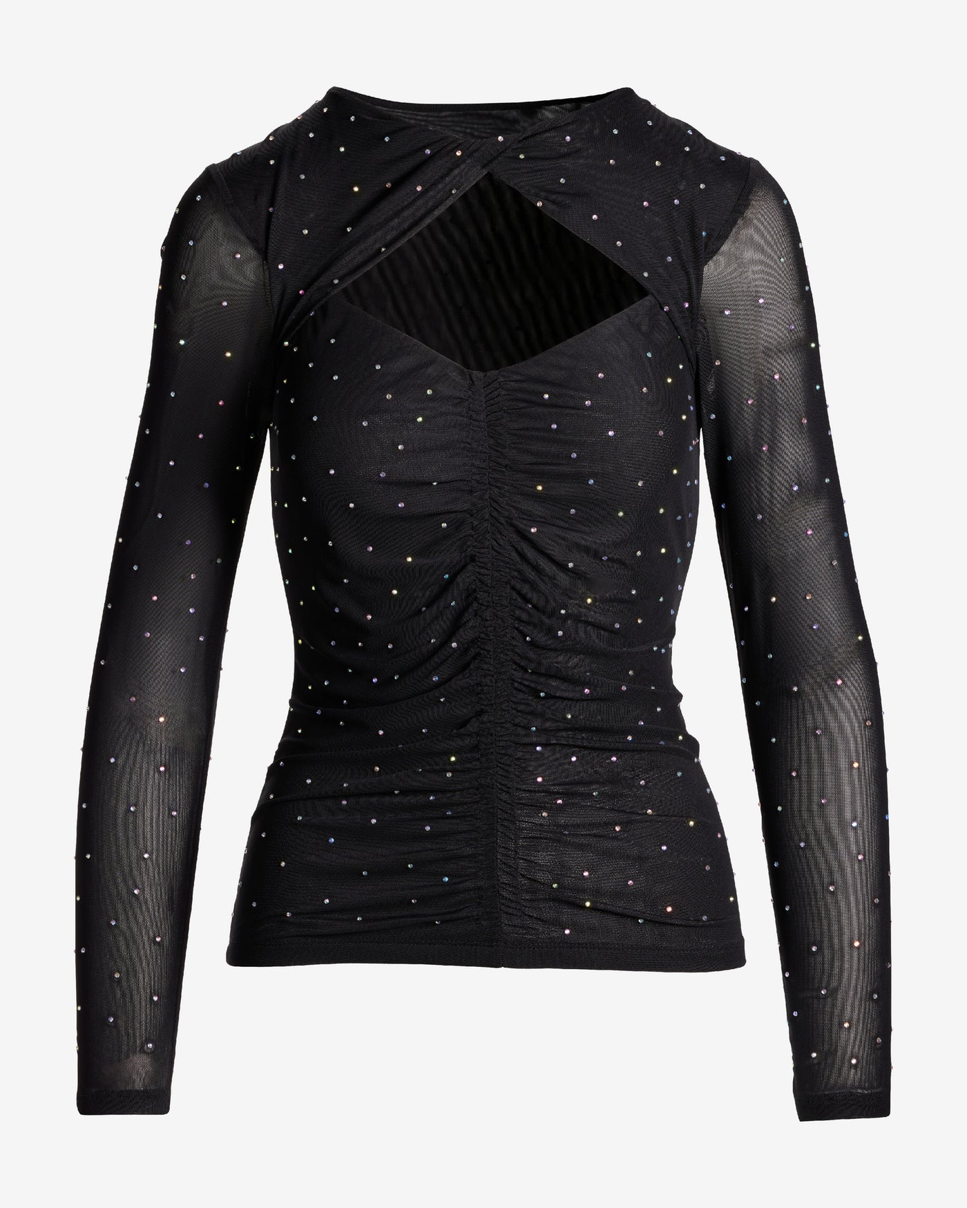 Mesh Embellished Cut Out Knit Top Proper Black