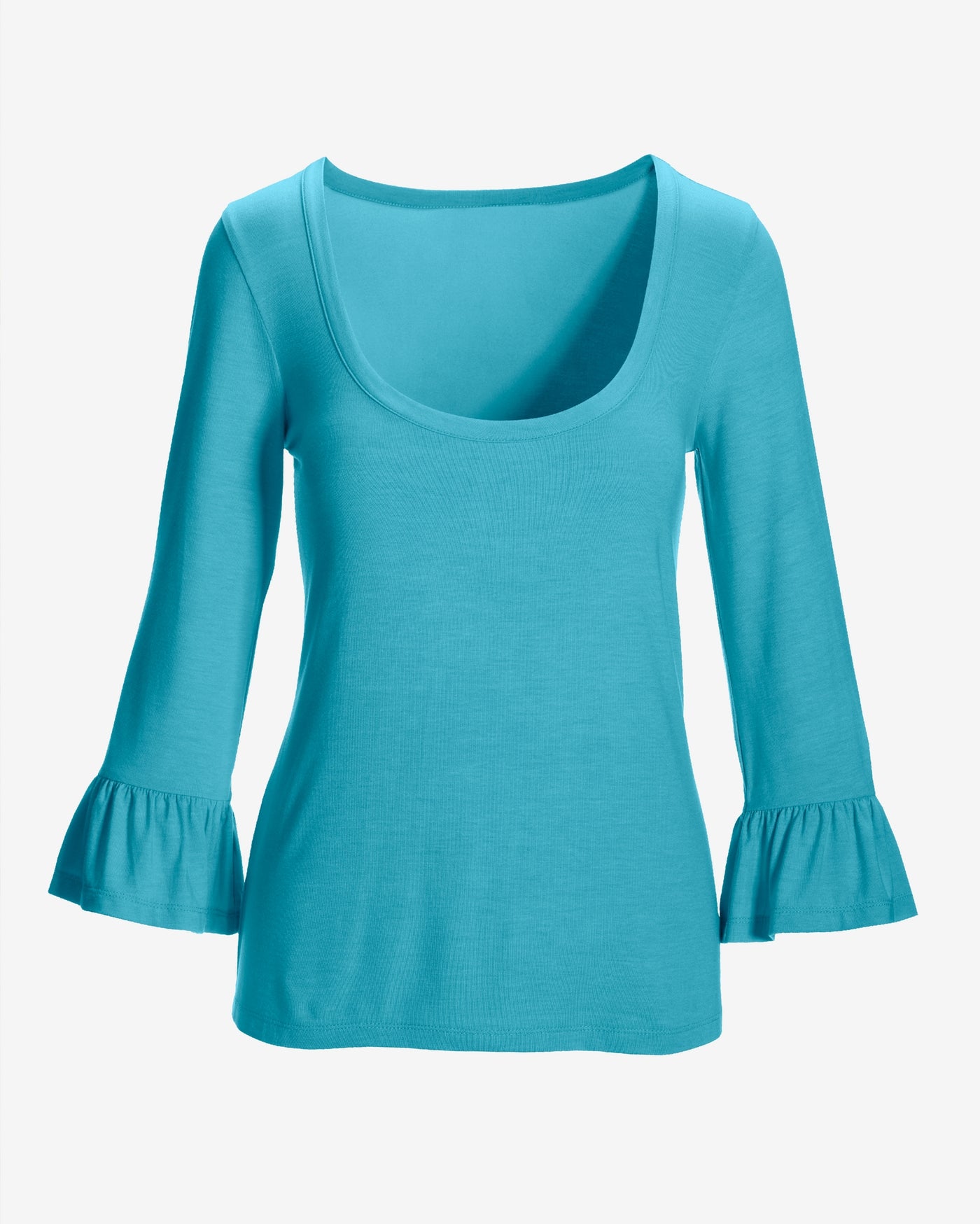 So Effortless Flare Sleeve Scoop Neck Knit Top Blue Radiance