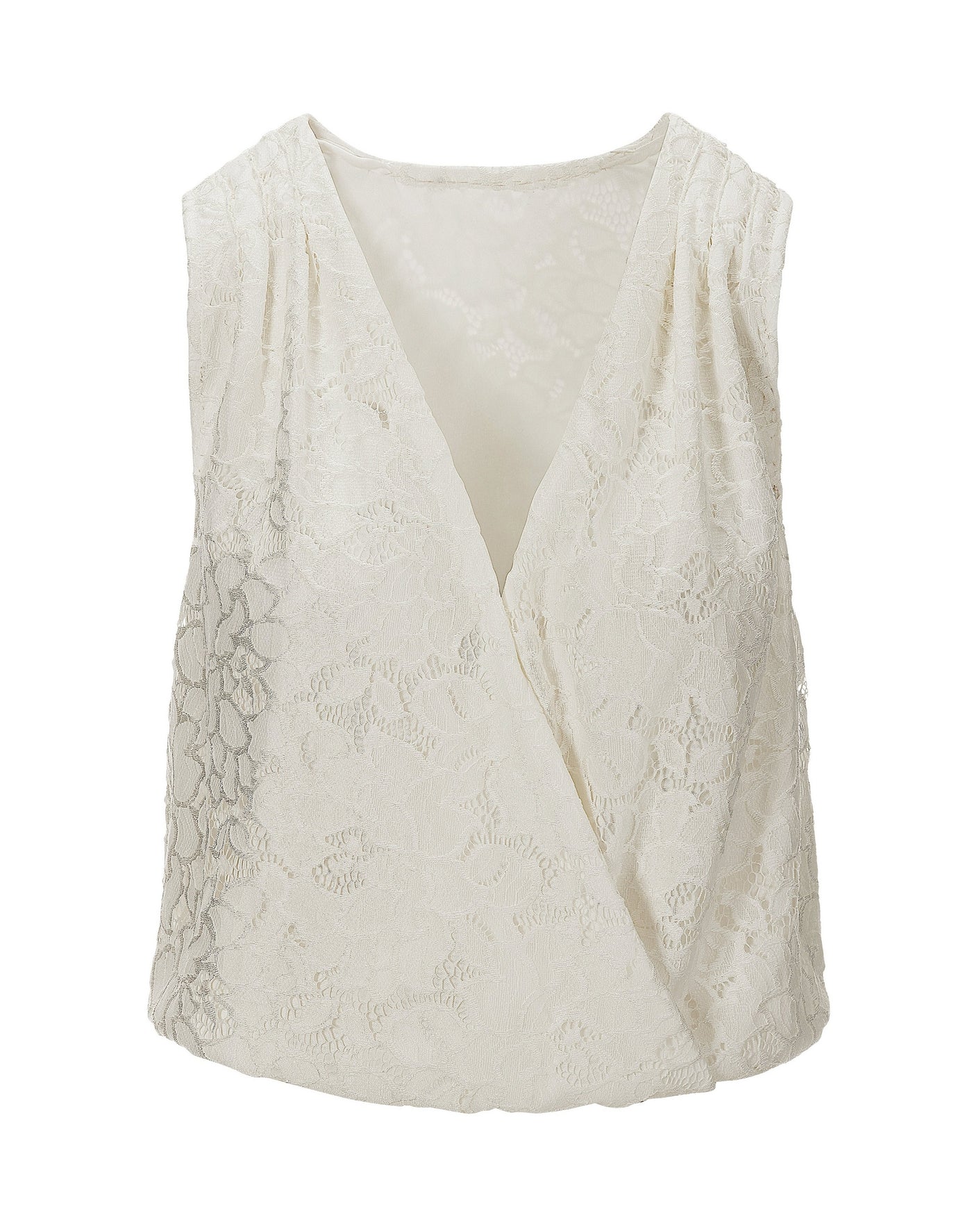 Lace Sleeveless Surplice Knit Top Off White