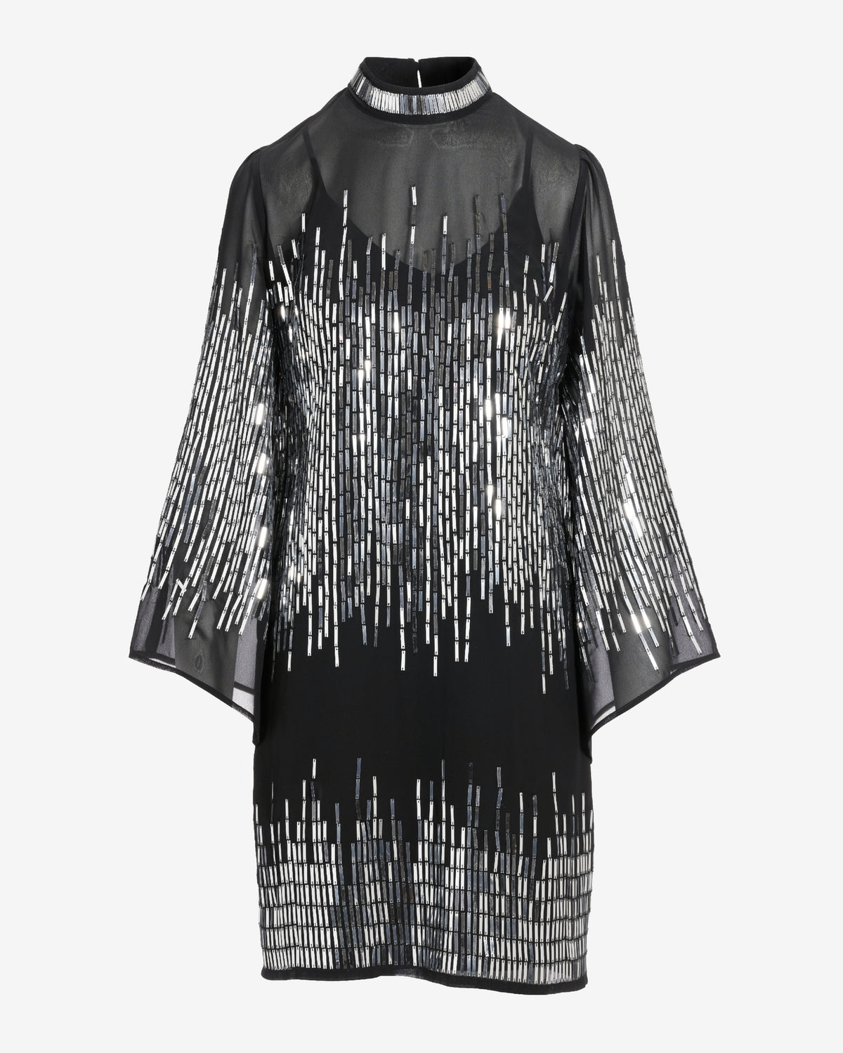 Metallic Embellished Mock Neck Shift Dress Black