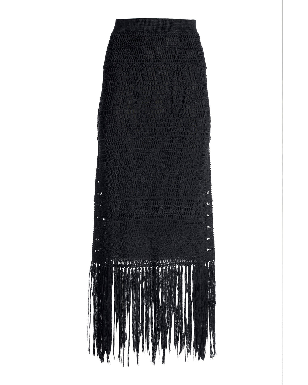 Crochet and Fringe Maxi Skirt Black