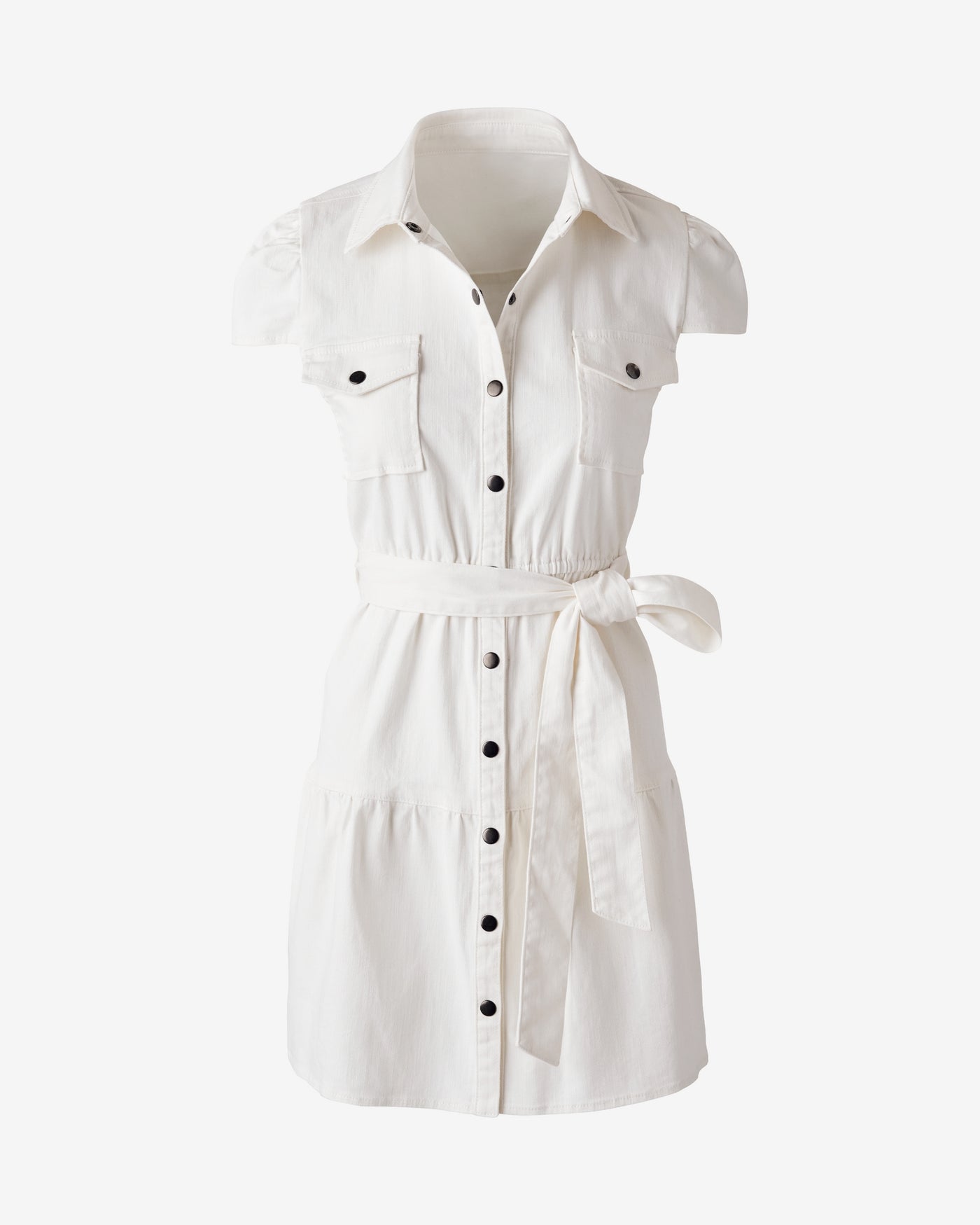 Denim Shirt Dress with Tiers White Denim