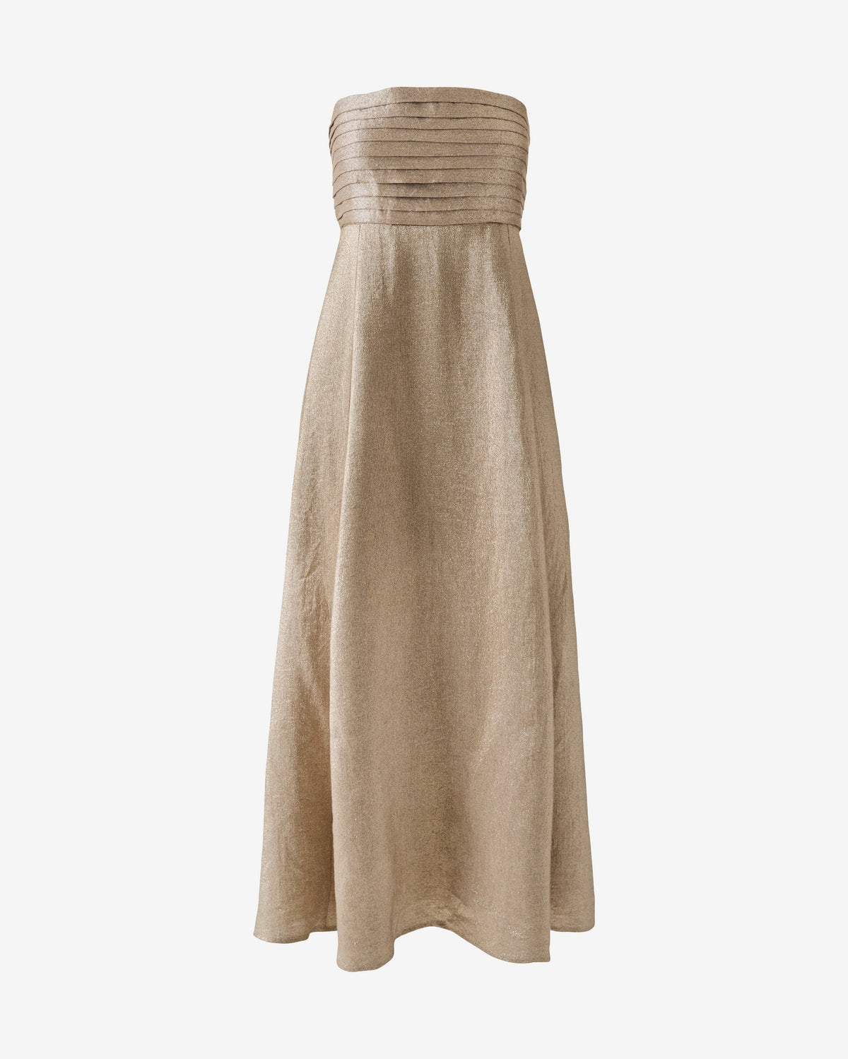 Metallic Linen Pleated Strapless Dress Metallic Gold