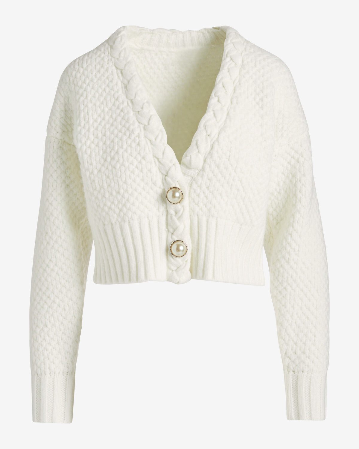 Textured Braid Detail Cardigan Off White