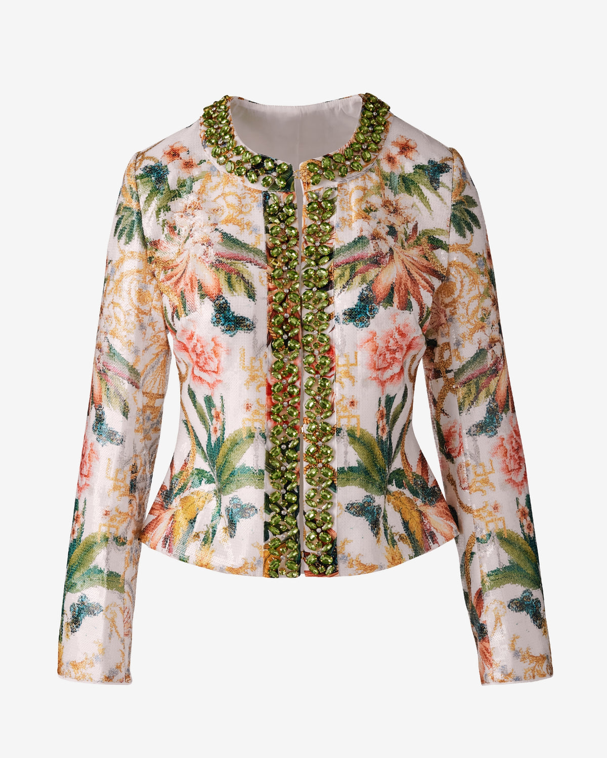 Tropical Printed Embellished Jacket Vacation at the Lotus