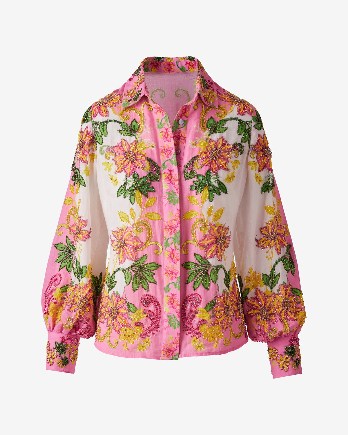 Printed Linen Embellished Shirt Embellished Garden