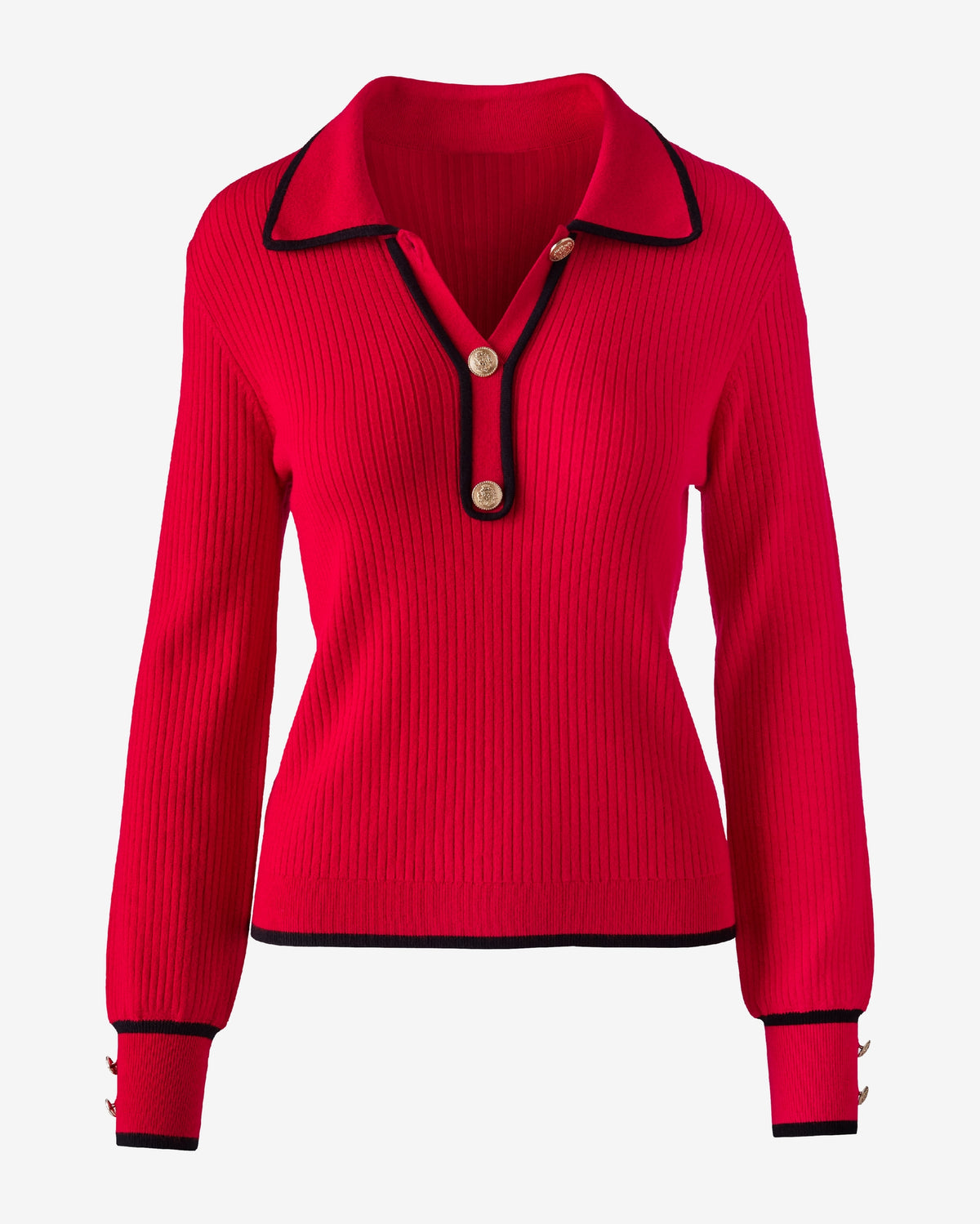 Crest Button Henley with Contrast Trim Racing Red/Proper Black