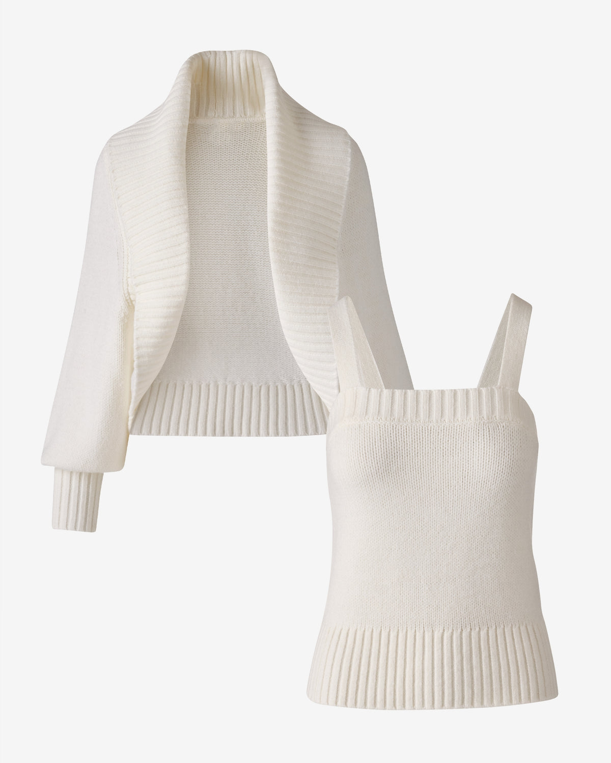 Cardigan and Square Neck Tank Sweater Set Off White