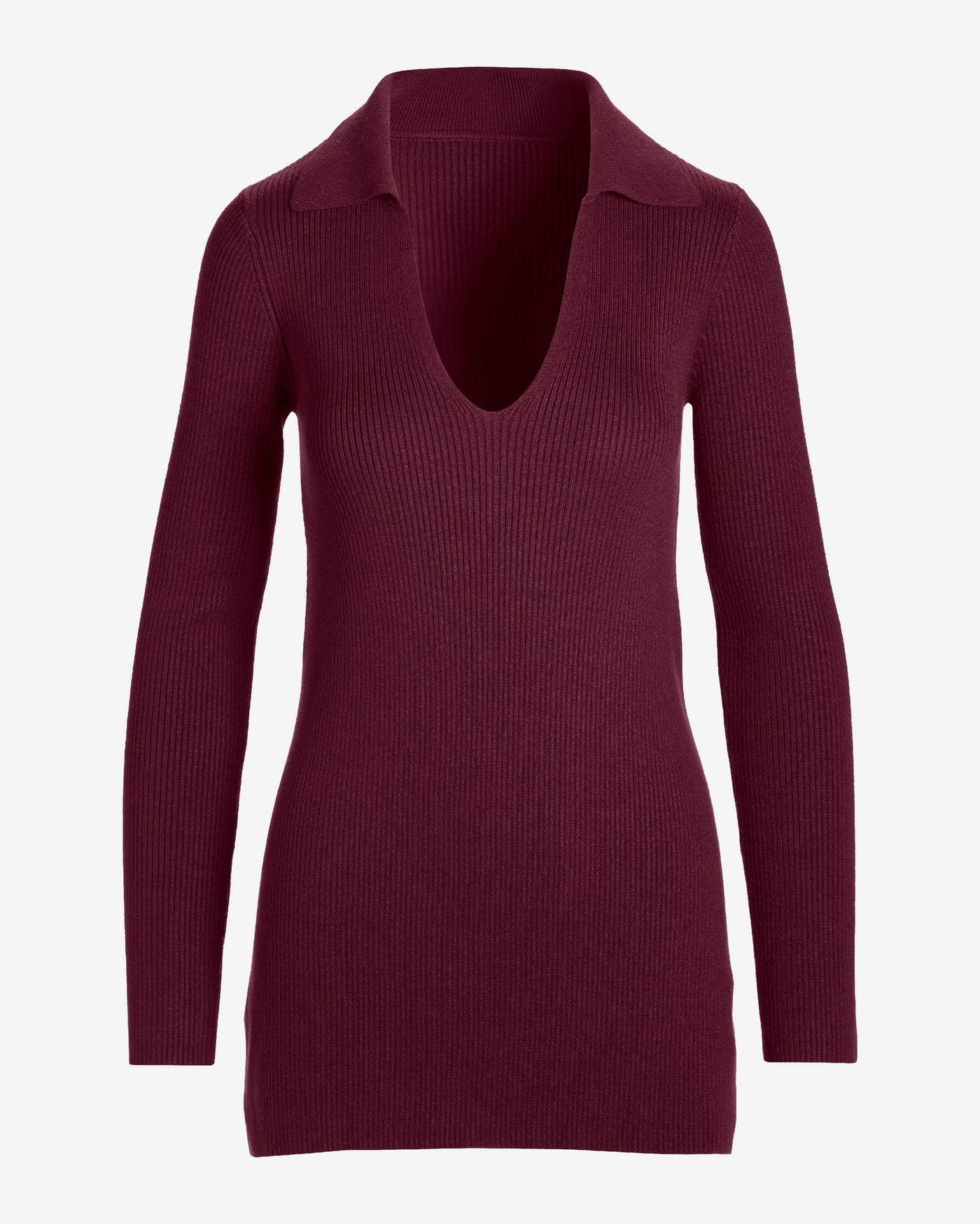 Ribbed Collar Tunic Sweater Black Cherry