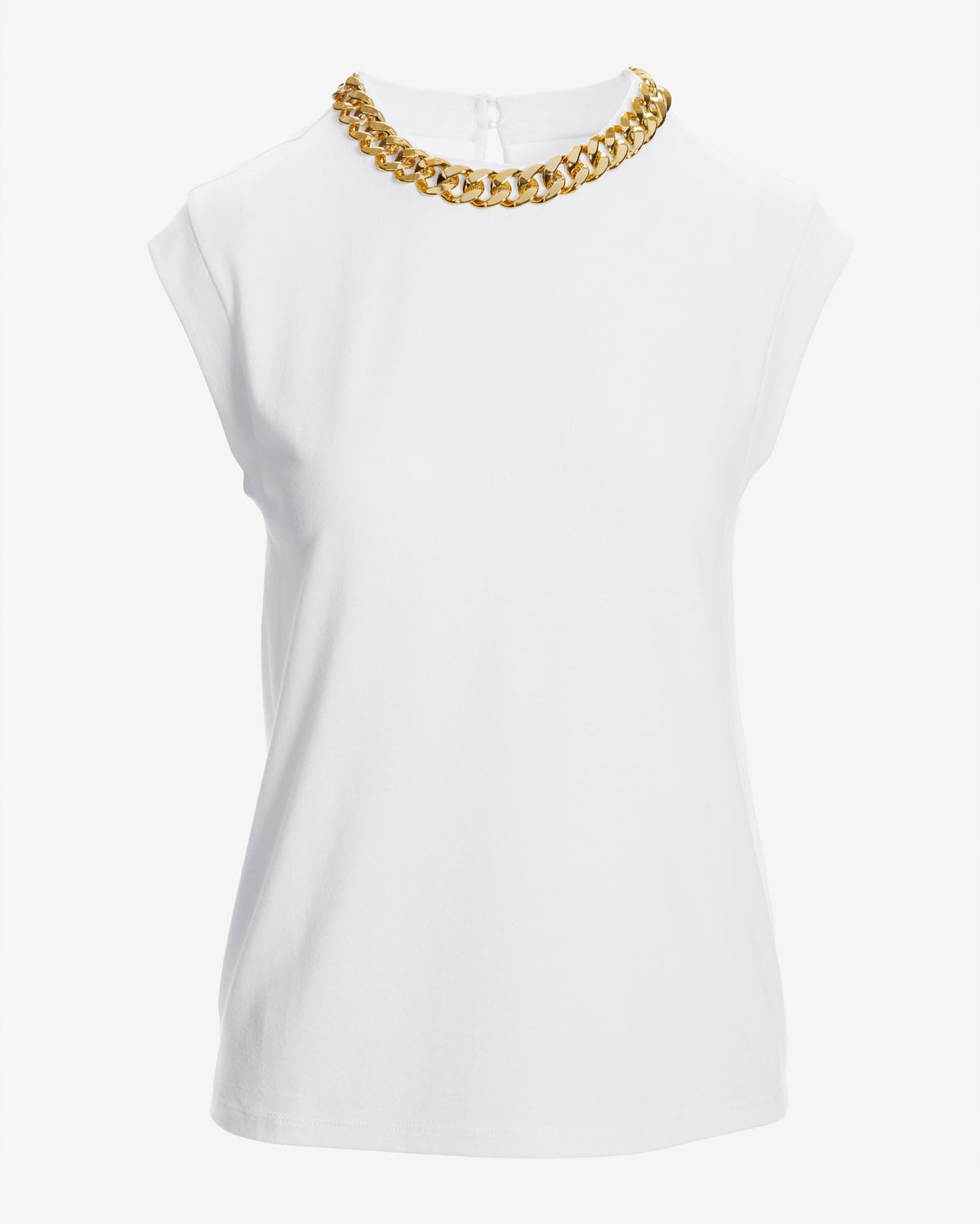 Chain Neck Short Sleeve Tee White/Gold