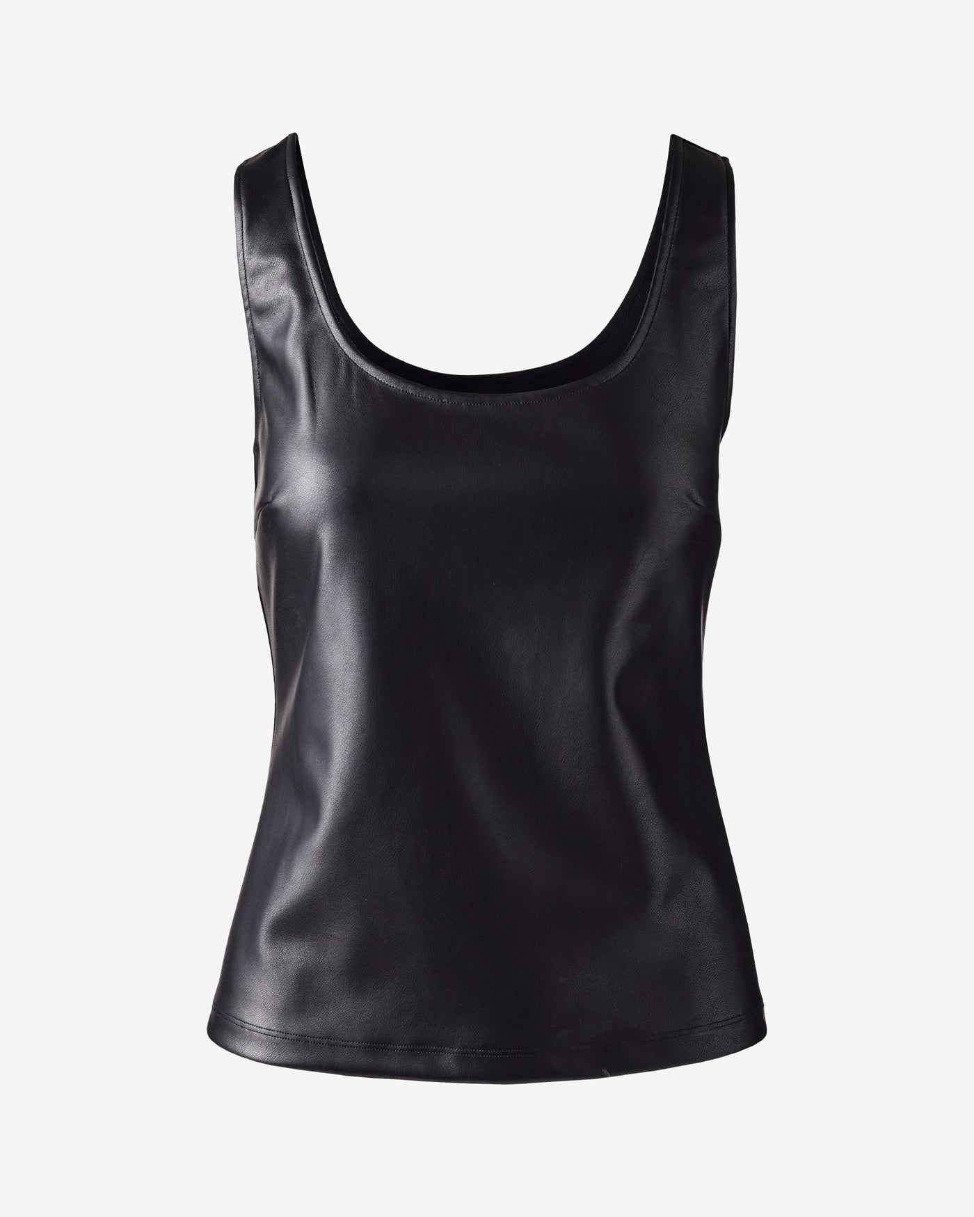 Faux Leather Scoop Neck Tank Top Proper Black