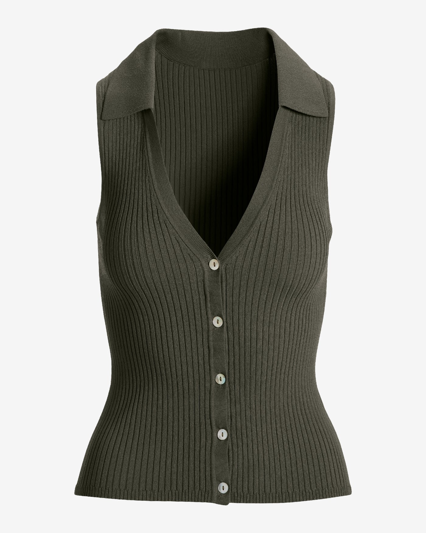 Ribbed Collared Sweater Vest Olive Night