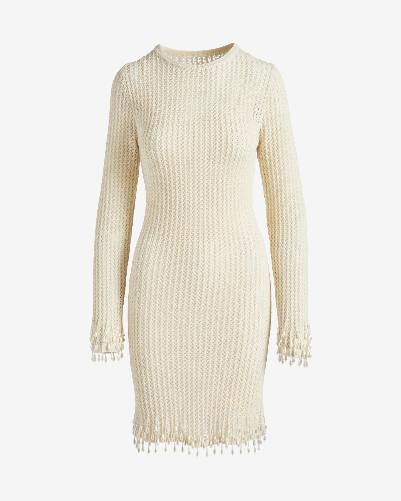 Crochet Pearl Embellished Dress Ecru