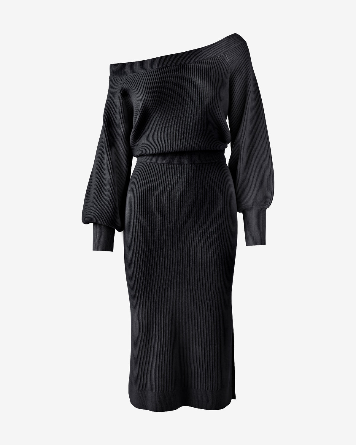 Slouchy Rib Sweater Midi Dress Black