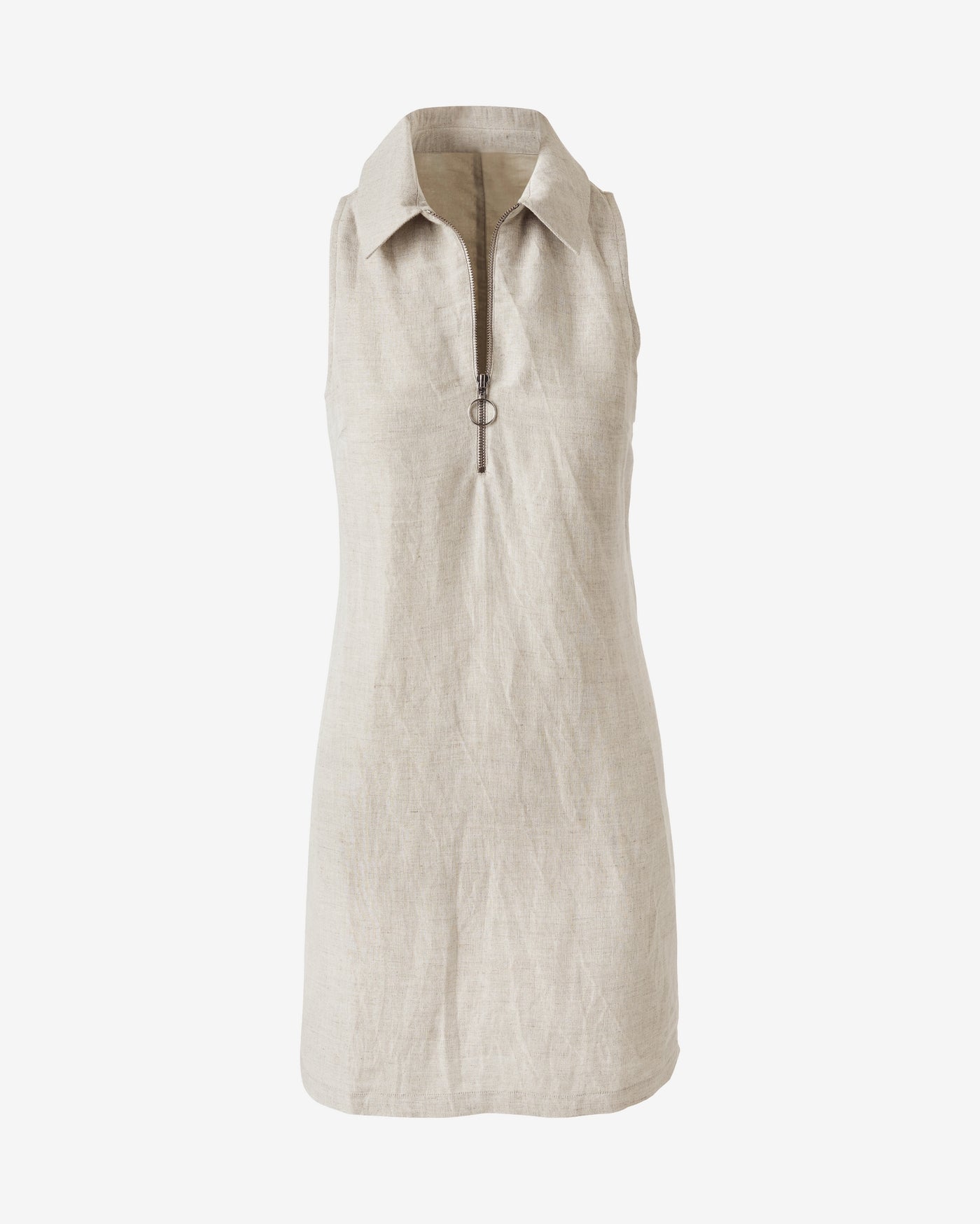 Zip Detail Linen Collared Shift Dress Flax