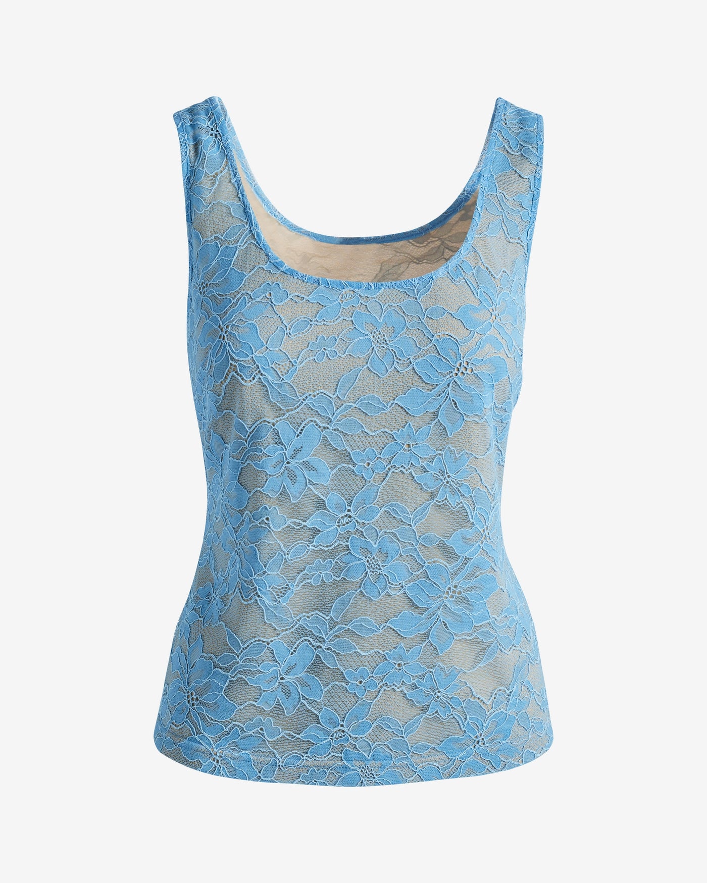 Lace Scoop Neck Tank Top Blue Cloud