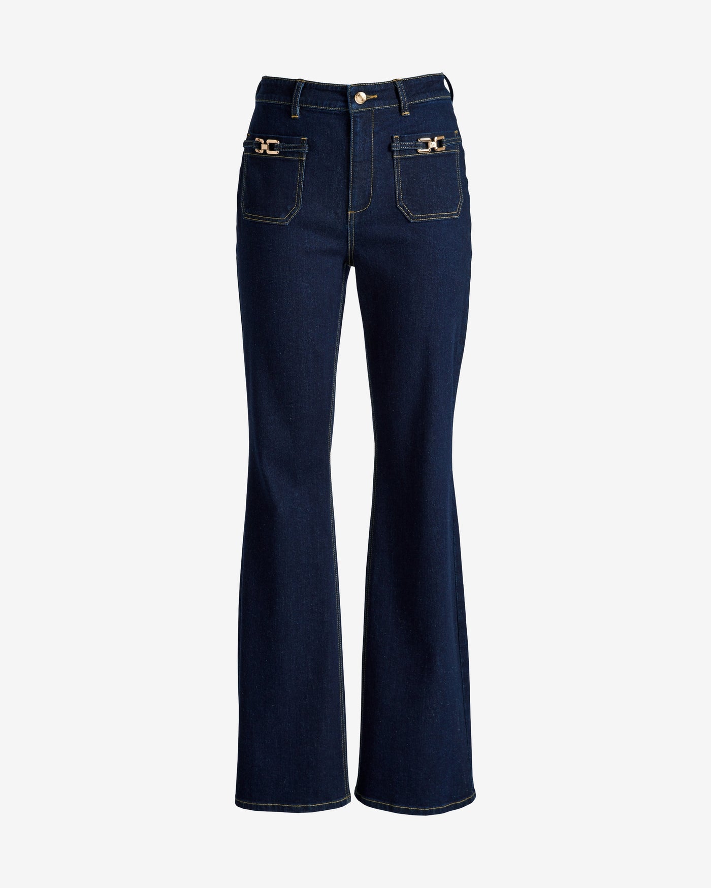 Buckle Front Pocket Detail Jean Dark Wash Denim