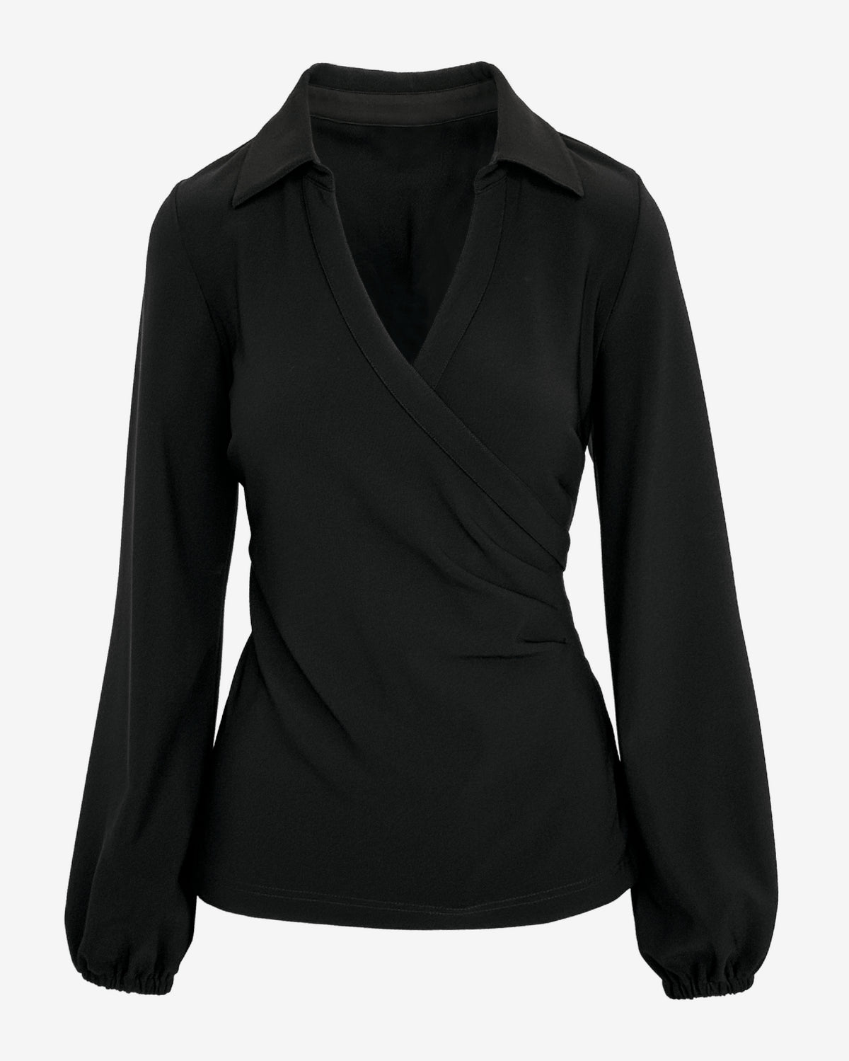 Beyond Travel Long-Sleeve Collared Wrap Top Jet Black