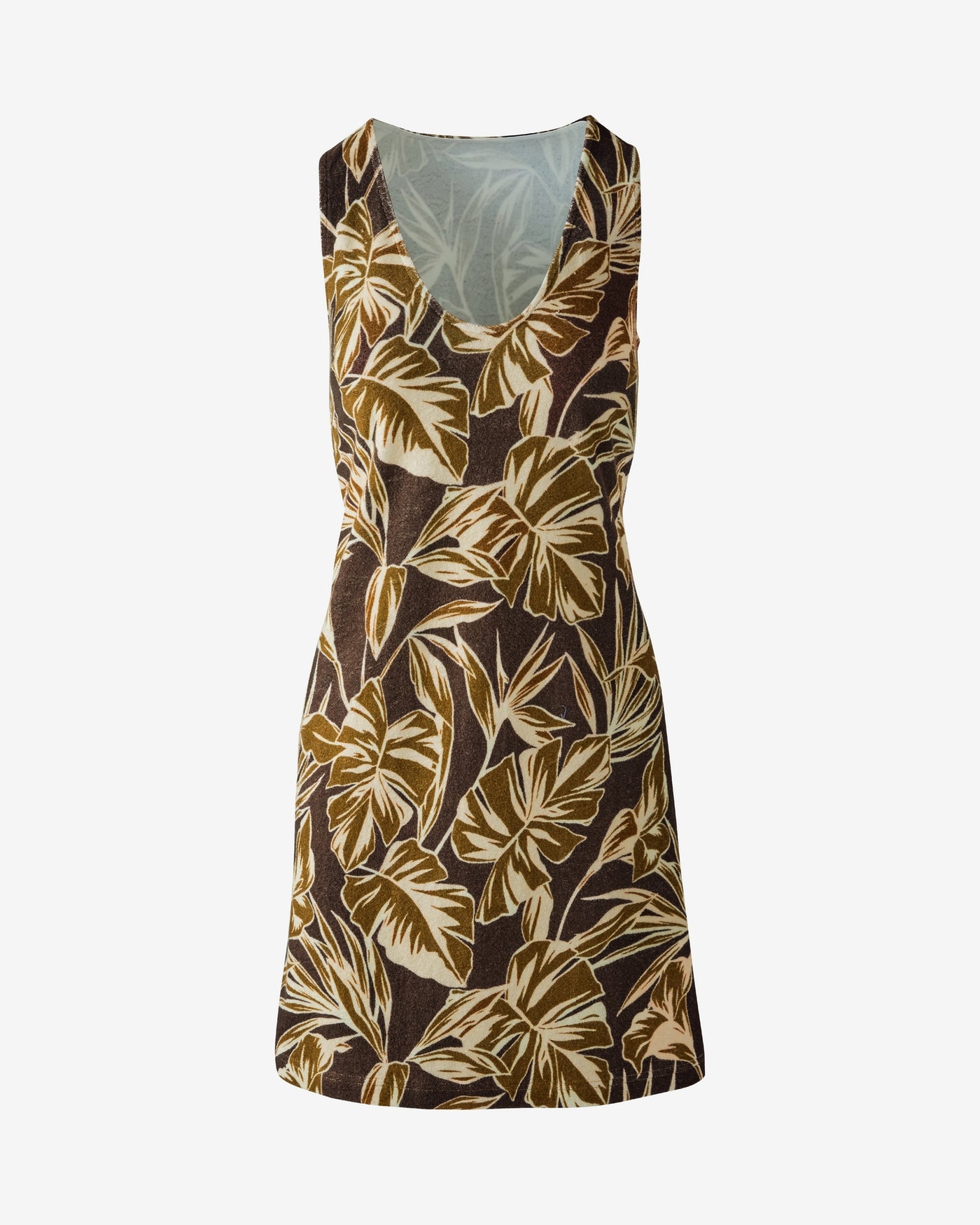 Scoop Neck Beach Terry Printed Dress Monstera Safari