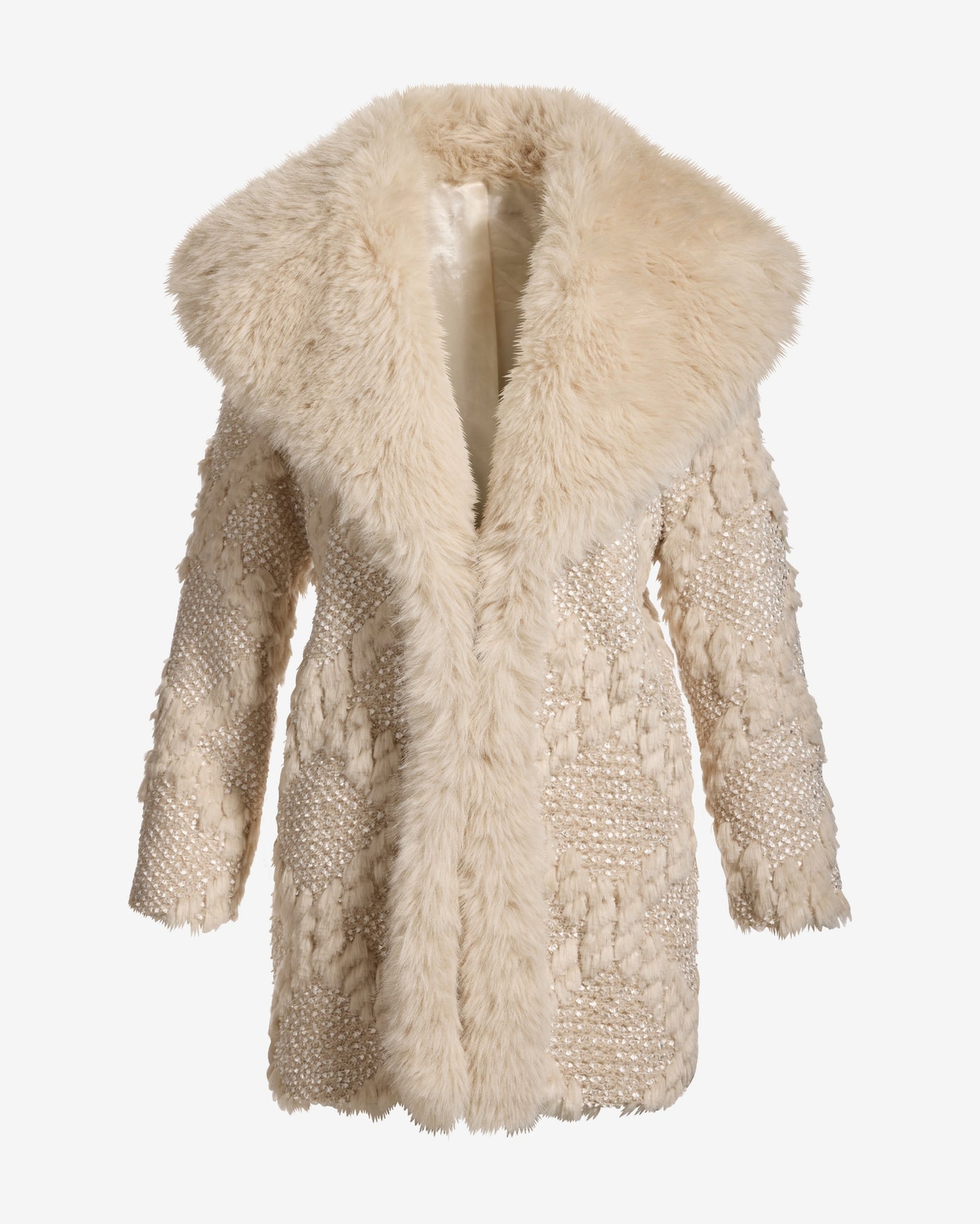 Novelty Shimmer Faux Fur Coat Cream