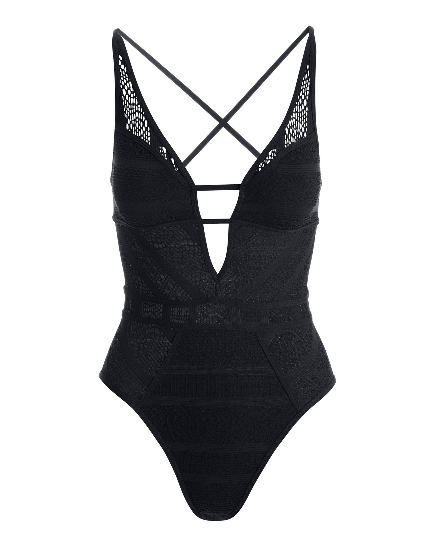 Plunge Crochet One-Piece Black